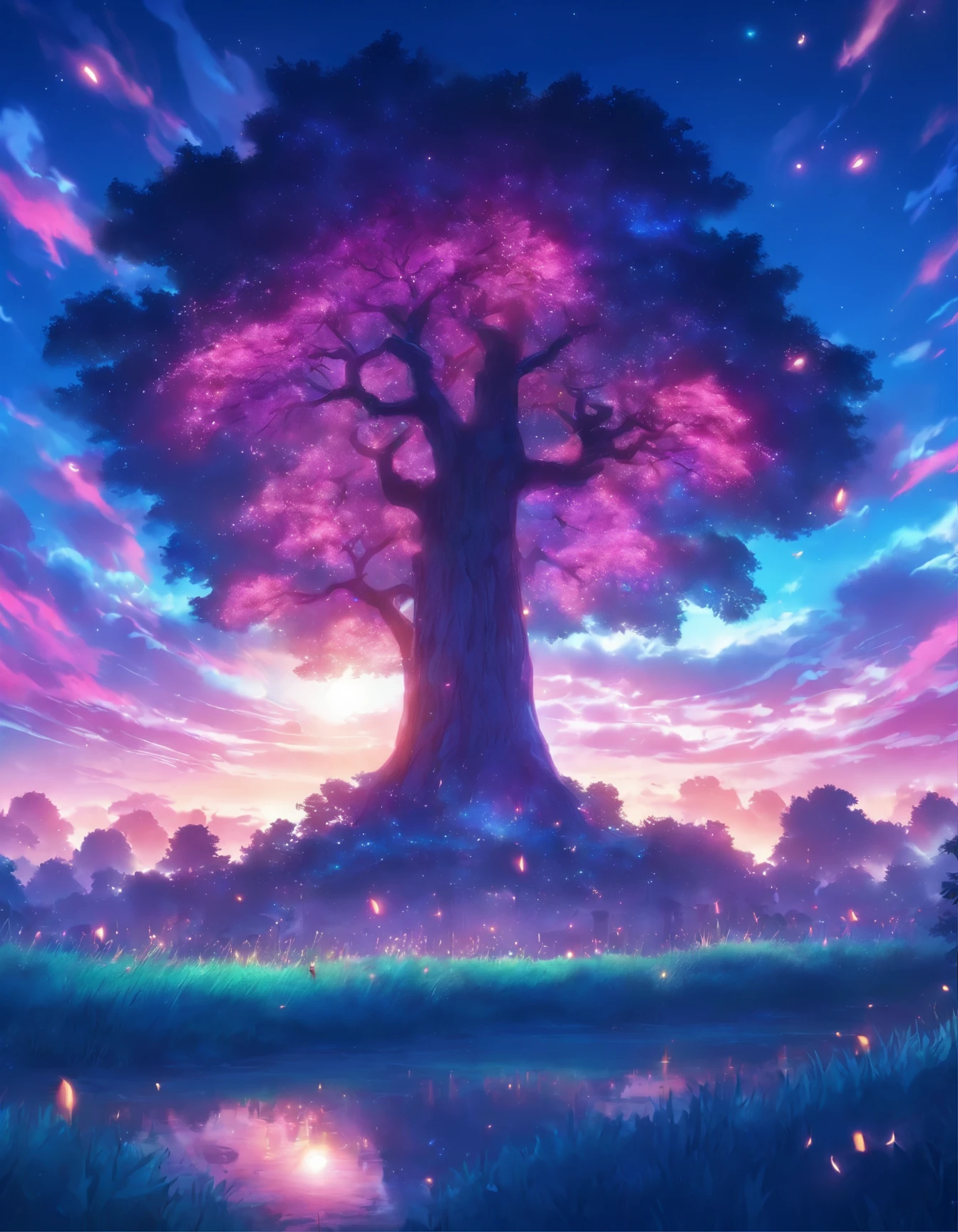 a tree in the middle of a field with a full moon in the background, fantasy tree, a beautiful tree, by Christopher Balaskas, magical tree, cgsociety 4k”, [ trending on cgsociety ]!!, by Jesper Ejsing, gorgeous art, rending on cgsociety, trending on cgsociety art, very beautiful digital art