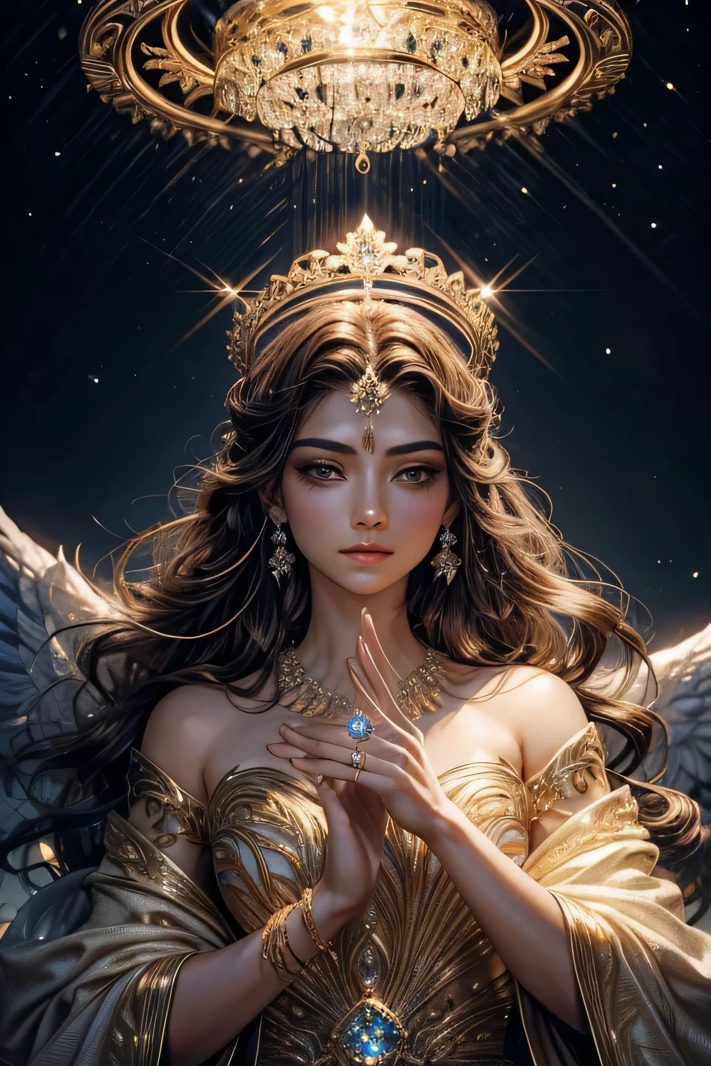 um close up de um anel de ouro com um centro de diamante, majestosa obra-prima, magic ring with a diamond, Centered thin-ring iris, master part, halo de ornamento intrincado, ouro dourado e diamantes, obra-prima detalhes finos, Elden Estilo Anel, deslumbrante, ouro nobre, obra-prima obra de arte, obra-prima', Elden Ring inspirado, cintilante, ornamentado com diamantes brancos