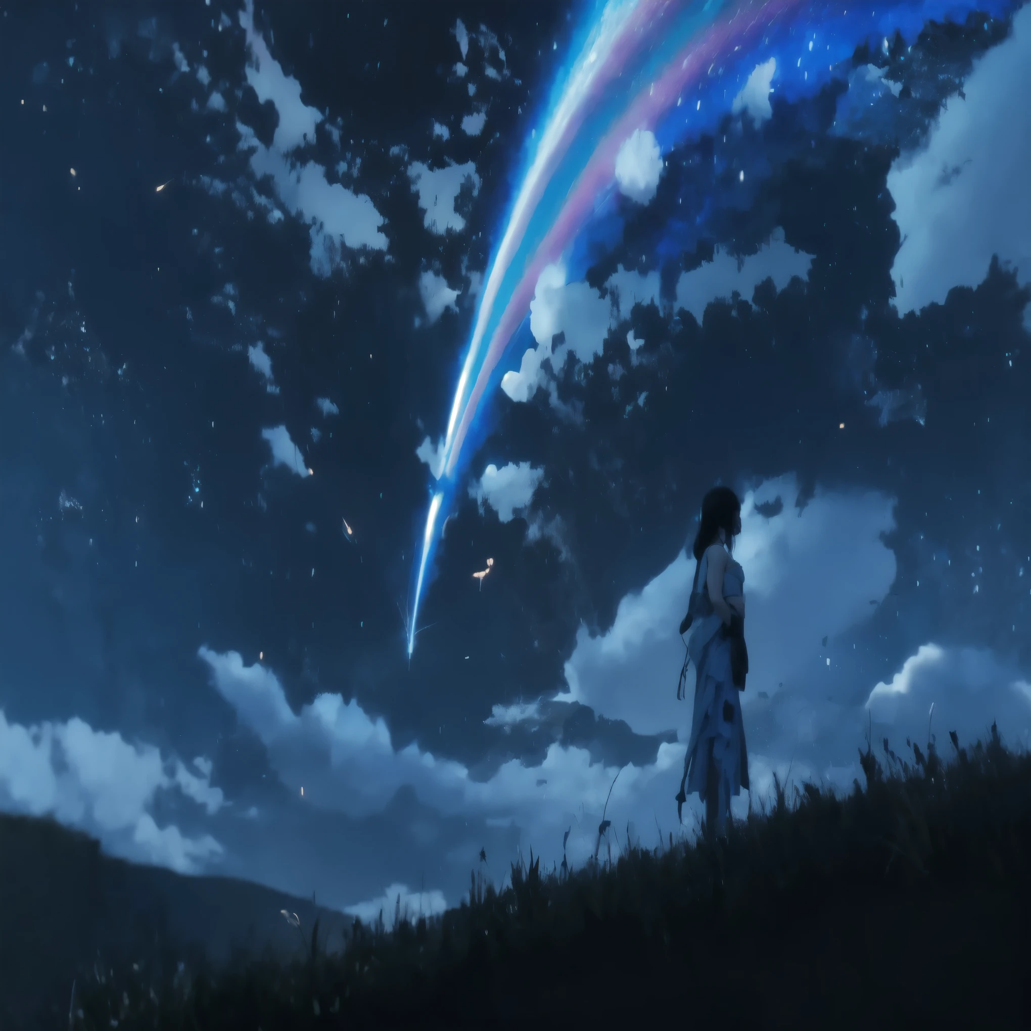 (best quality,4k,8k,highres,masterpiece:1.2),ultra-detailed,(realistic,photorealistic,photo-realistic:1.37),HDR,UHD,studio lighting,ultra-fine painting,sharp focus,physically-based rendering,extreme detail description,professional,vivid colors,bokeh,portraits
An anime girl stands in a magical garden, her captivating eyes shining as she gazes up at a shooting comet streaking across the night sky. The girl's face is beautifully detailed, with long eyelashes and expressive eyes that show a sense of wonder and excitement. Her lips are also perfectly depicted, adding a touch of delicacy to her face.
The garden is bathed in soft, ethereal lighting, creating a dreamy atmosphere that enhances the overall beauty of the scene. The flowers and plants in the garden are rendered with ultra-fine painting techniques, showcasing intricate details and vibrant colors. The girl's clothing is elegant and flowing, adding a sense of movement and grace to her character.
Inspired by the renowned anime filmmaker Makoto Shinkai and the whimsical artwork of Cyril Rolando, the scene combines elements of fantasy and reality. The girl's hair flutters gently in the breeze, reflecting the subtle movements and textures seen in Shinkai's films. The composition and lighting evoke a sense of depth and emotion, reminiscent of the imaginative and atmospheric artwork created by Cyril Rolando.
The sky is filled with stars, and the shooting comet creates a captivating trail of light. The colors of the sky transition seamlessly from a deep, mesmerizing blue to a soft, velvety purple, adding a touch of magic and mystery to the scene. The overall color palette is carefully chosen to enhance the emotional impact of the artwork, evoking a sense of awe and wonder.
The prompt is designed for Stable Diffusion to generate a high-quality, detailed image that captures the essence of the anime girl and the enchanting moment of her gaze upon the shooting comet. It combines the realism and attention to detail seen