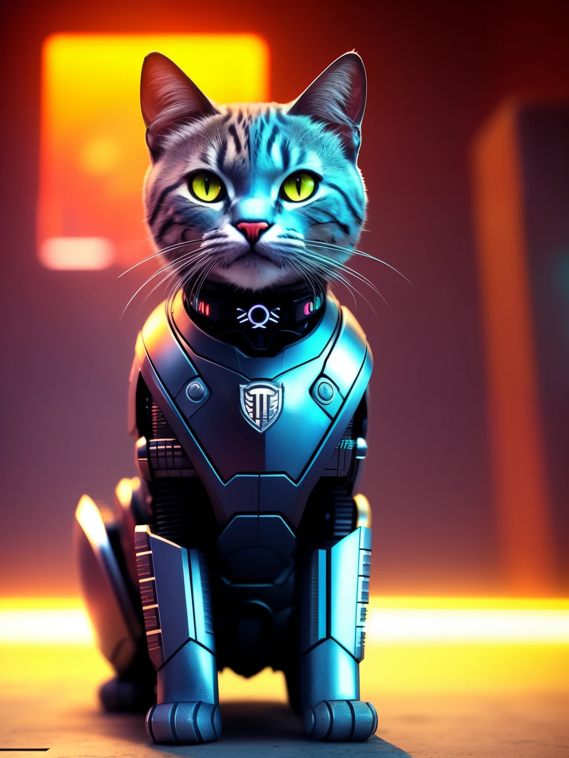 un lindo gatito hecho de metal, cyborg, estilo ciberpunk, ((Detalles intrincados)), HDR, ((Detalles intrincados, hiperdetallado)), cinematic shot, viñeta