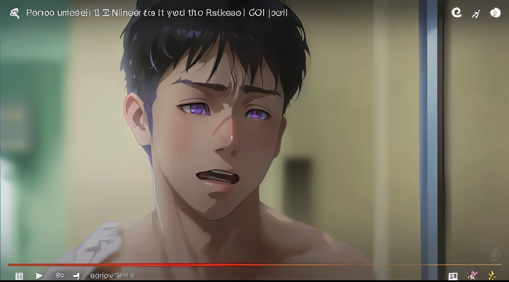 cute young male 16 years old purple hair purple eyes is upset