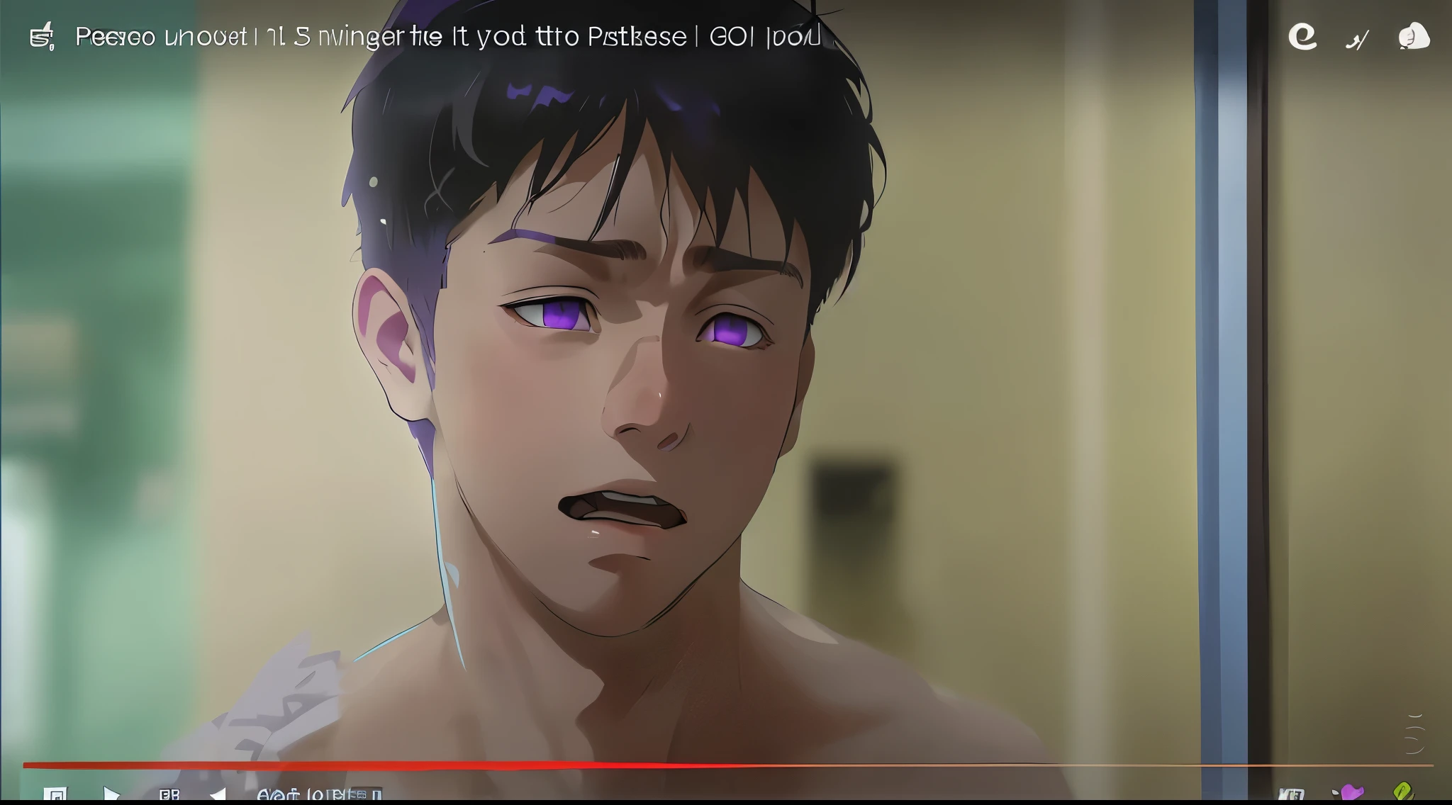 cute young male 16 years old purple hair purple eyes is upset