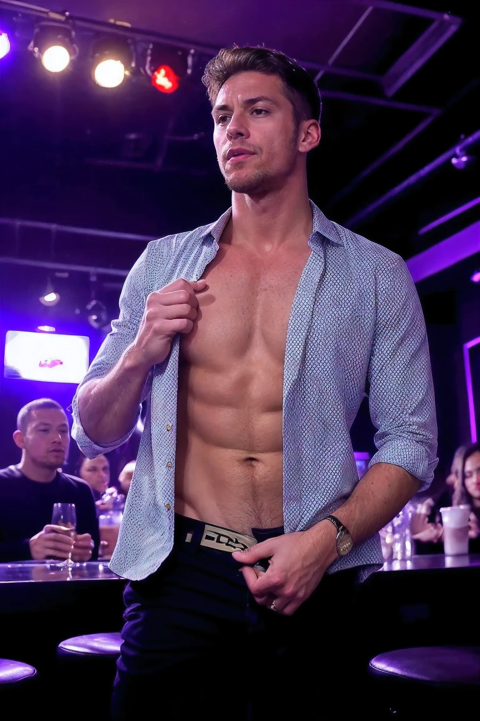 realistic , handsome man , in a night club
