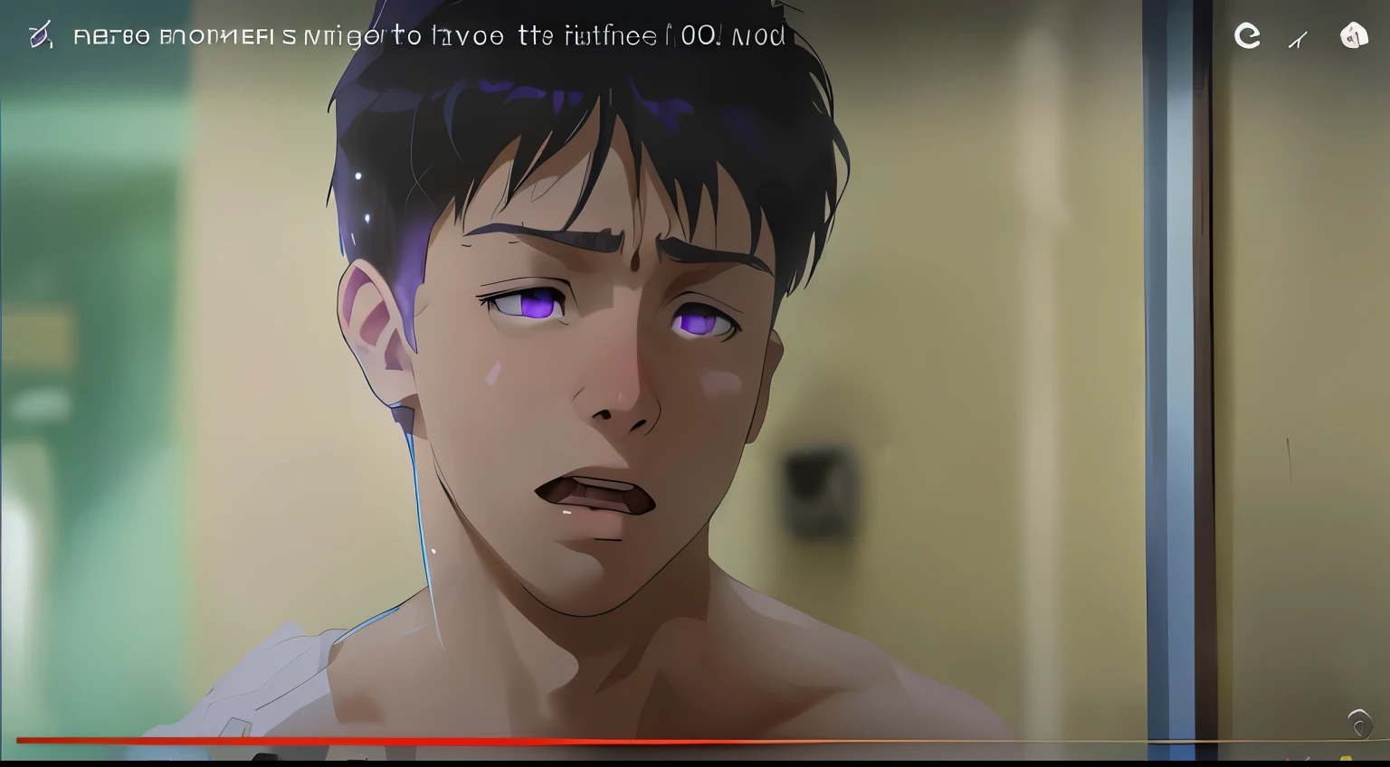 cute young male 16 years old purple hair purple eyes is upset