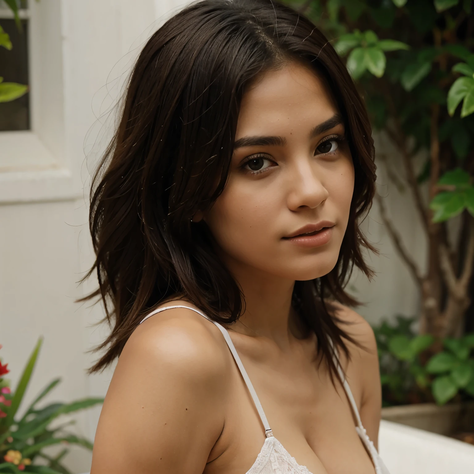 Mulher morena brasileira, com cabelos longos pretos
