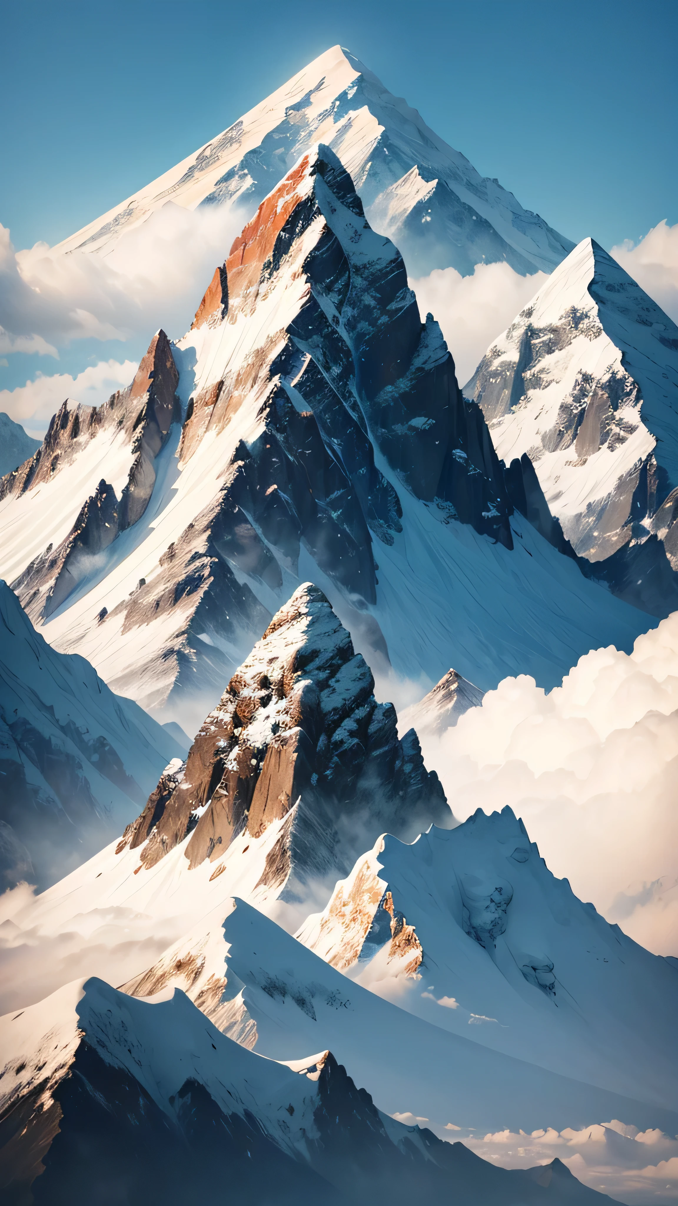 the highest mountain peak in the world everest, long view, high quality, 8k, small object