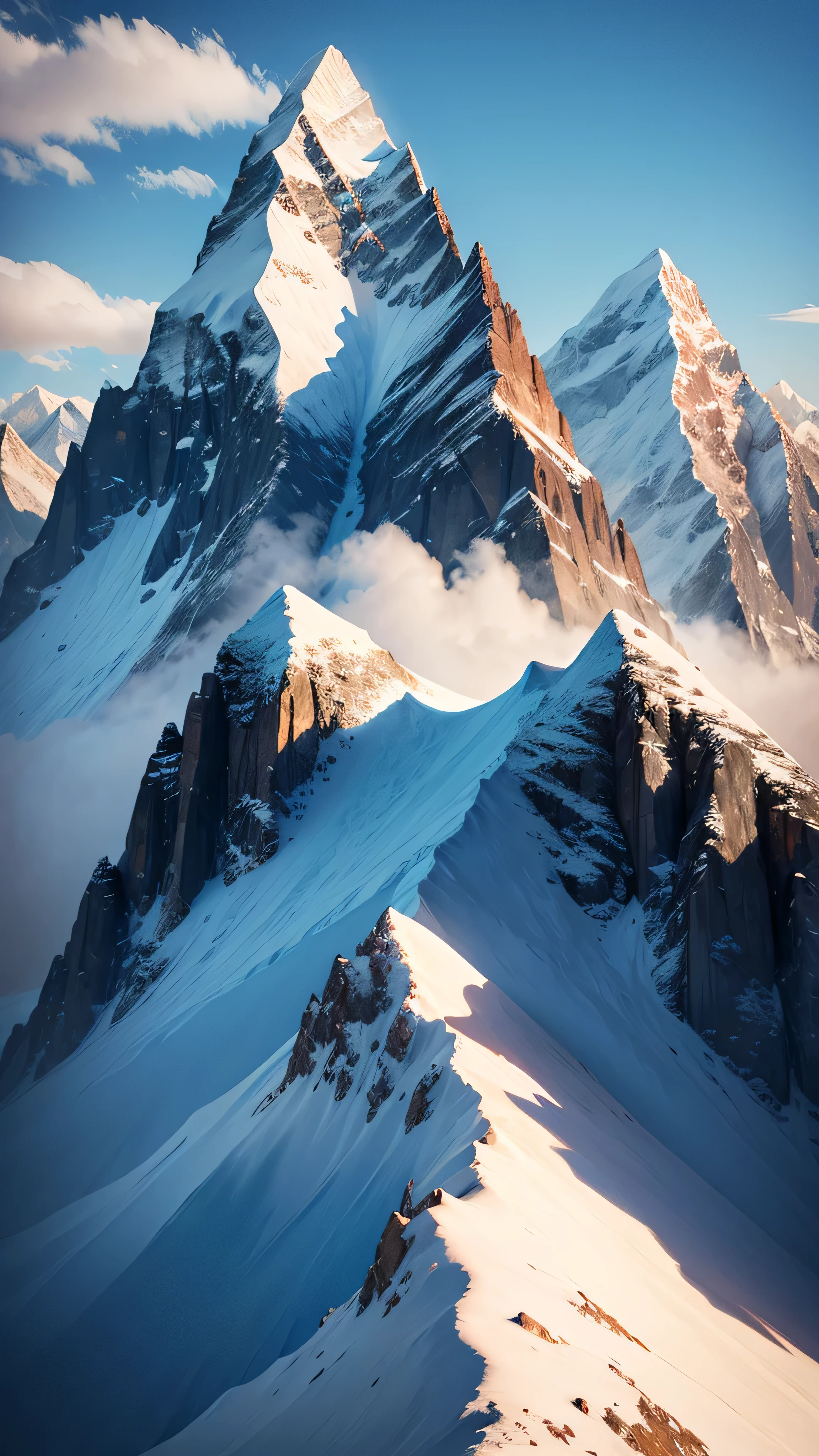 the highest mountain peak in the world everest, long view, high quality, 8k