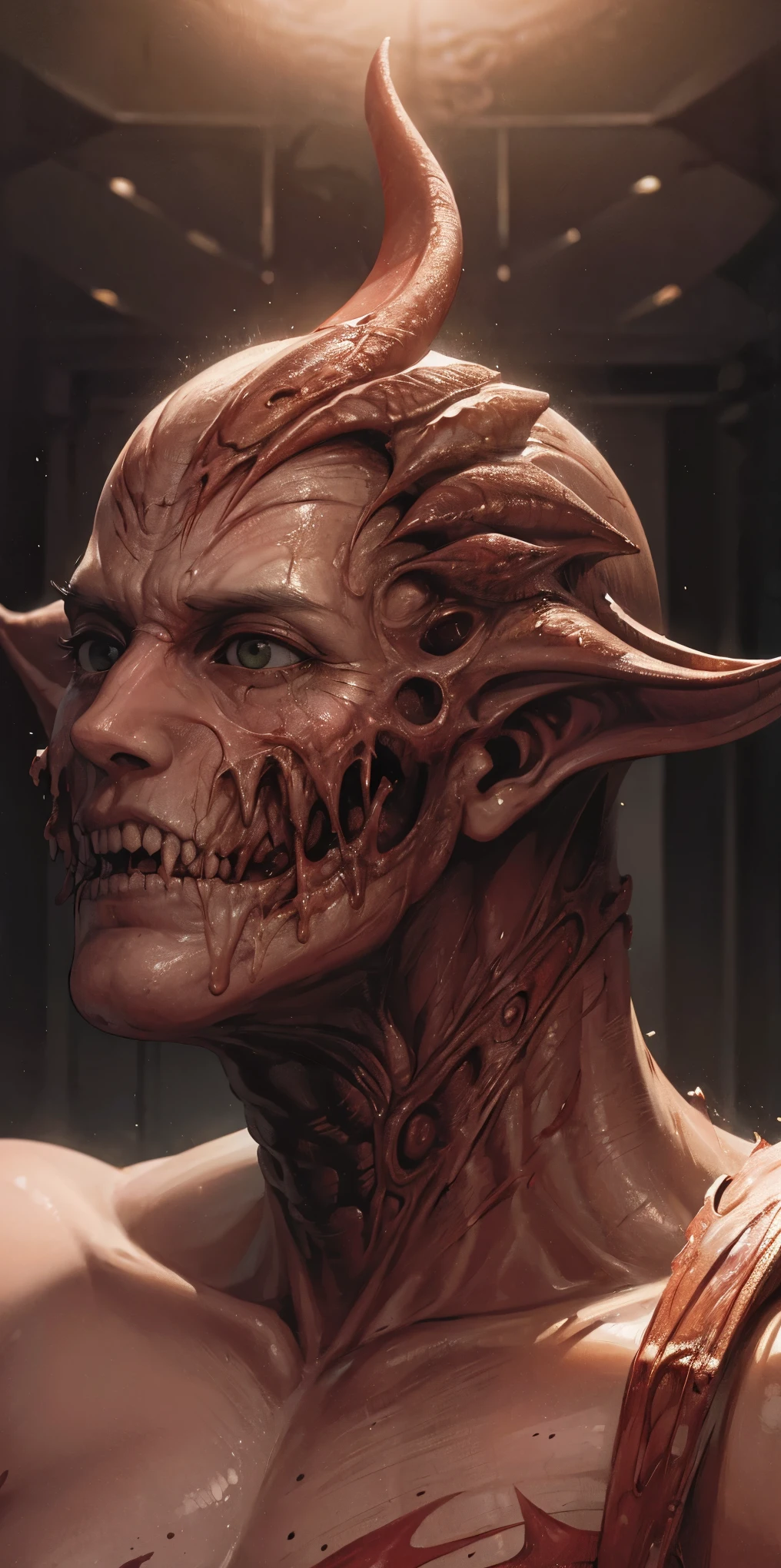 (horror corporal:1.4), retrato , de cerca , (biomachine:1.3), (Sangrey:1.2), ser vivo, (vistoso:1.2), Hans Giger, muchas manos, (zentangle:1.2),
granulado, extremadamente detallado, detalle intrincado, dynamic lighting, fotorrealista, natural lighting, Luz baja,
(obra maestra, detallado, high resolution: 1.2), Sangre, rojo liquid , rojo