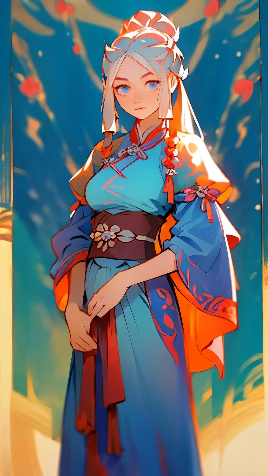 arafed woman in a blue dress with a red flower in her hair, a detailed painting inspired by Lan Ying, pixiv, fantasy art, ancient chinese princess, ancient chinese beauties, chinese princess, ancient asian dynasty princess, beautiful render of tang dynasty, a beautiful fantasy empress, chinese empress, palace , a girl in hanfu, ((a beautiful fantasy empress))