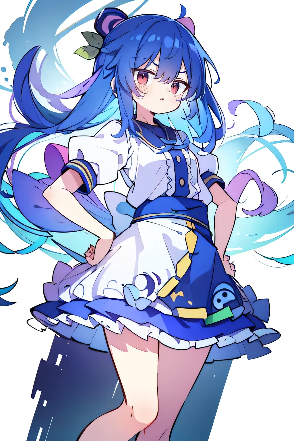 (masterpiece),best quality, expressive eyes, perfect face, 1girl,
Put your hands on your waist,Fair, Gorgeous,japanese manga,girl,Laura,young angel, blue hair, blue haired, floating clothes,grab your waist, grab your waist, hands on hips , hands on hips,sit, sit on ground, legs on the ground, flat chest