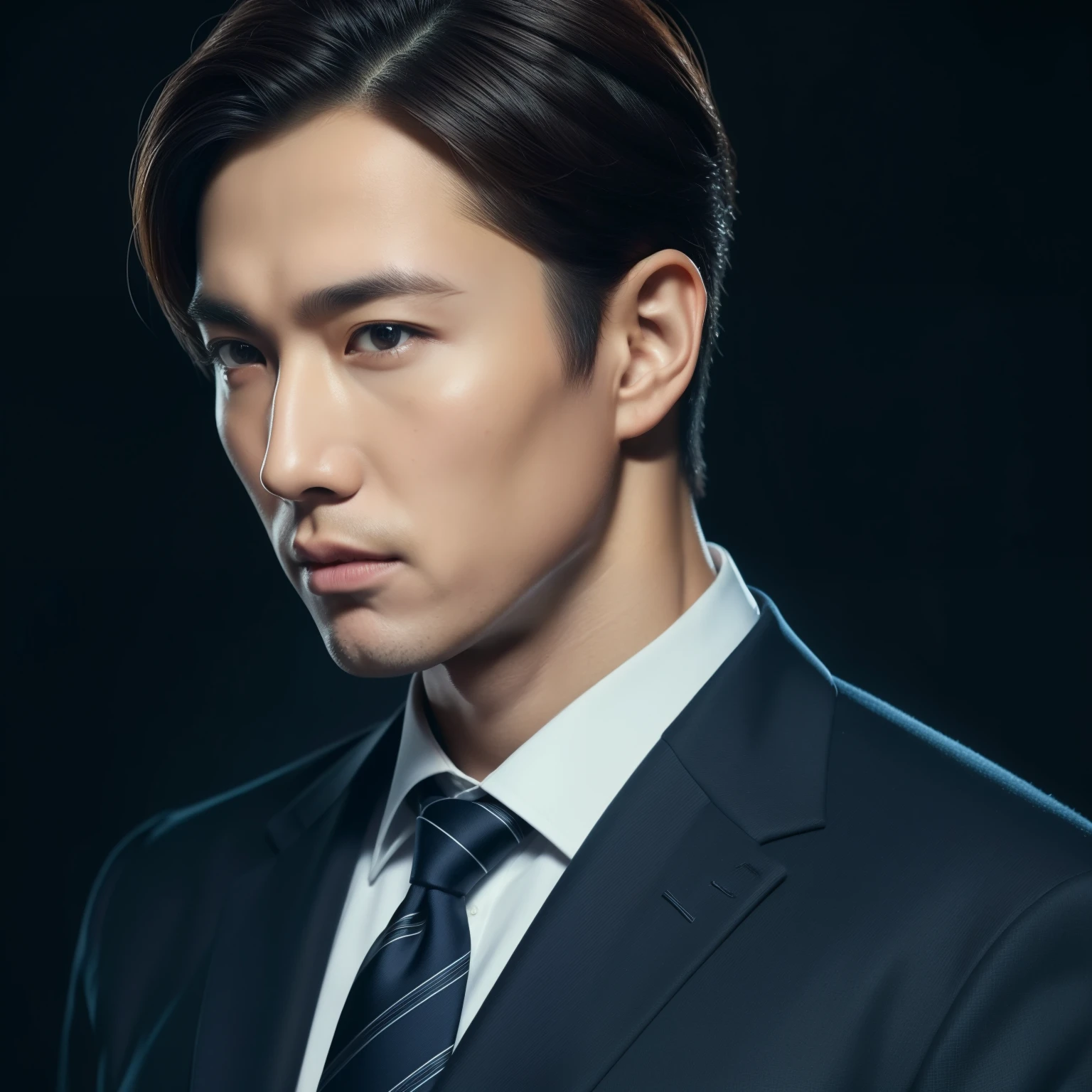 ((Best quality, 8K, Masterpiece :1.3)), Sung Jin-wo, a man with chiseled abs: 1.3, (short, spiky hair: 1.2), tailored suit: 1.2, ultra-detailed facial features, deep-set eyes, sharp jawline, confident expression, office setting
(Realistic, high-resolution: 1.3), 1 man, Sung Jin-wo, emphasis on lean physique: 1.3, (stylish, modern haircut: 1.2), formal attire: 1.1, intricately designed tie, intense gaze, professional lighting, serious demean