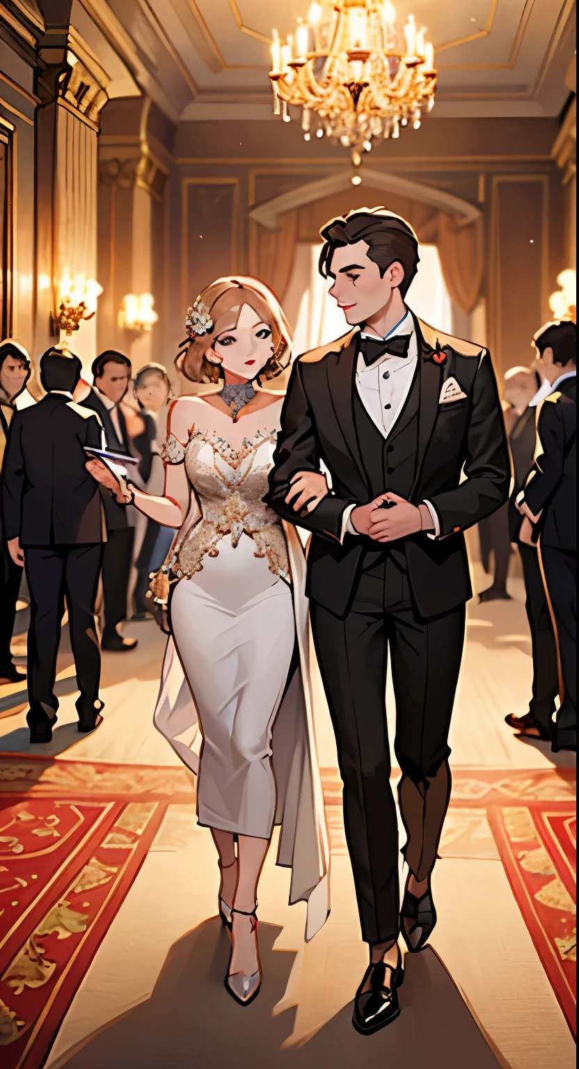 At a charity evening, recreated in the style of photorealism, the hall is filled with a high-society glamorous atmosphere. Elegant ladies in luxurious outfits with trains and diamonds sparkle against the backdrop of an elegant interior, filled with flowers and candles. In their company, refined conversations and sounds of music are carried in whispers., creating an atmosphere of magic.
Supported solid gentlemen, in expensive suits and exquisite accessories, communicate delicately with ladies, surrounding them with care and attention. Their confident movements and noble manners will captivate the eye., creating the impression of power and influence.
Anthropomorphic cyborgs stand out among the guests, mingling with the crowd indistinguishable from real people. Their metal details and cybernetic patterns attract attention and attract interesting glances.. Their presence adds mystery and surprise to the already rich festive atmosphere of the charity evening.., high quality, absurdity, masterpiece, Beautiful, complex parts, 1/2 body crops, slender body, Beautiful figure, Magnificent Anatomy, (complex parts:1.12), HDR, (complex parts, hyper detail:1.15), (natural skin textures, hyperrealistic, Soft light, spicy:1.2)