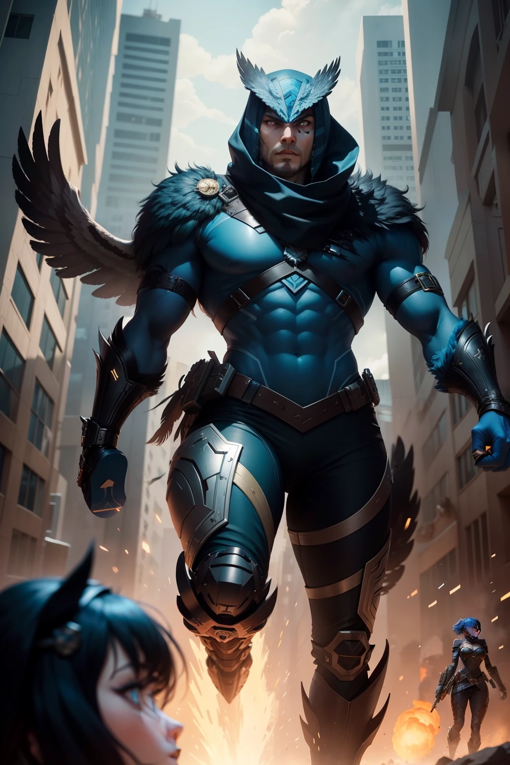 Sova from Valorant, the owl-like agent, engages in a fierce gunfight against Reyna, his formidable opponent. Despite Sova's agility and stealth, Reyna towers over him with a size advantage of ×25, making their encounter an intriguing clash of power and wit.