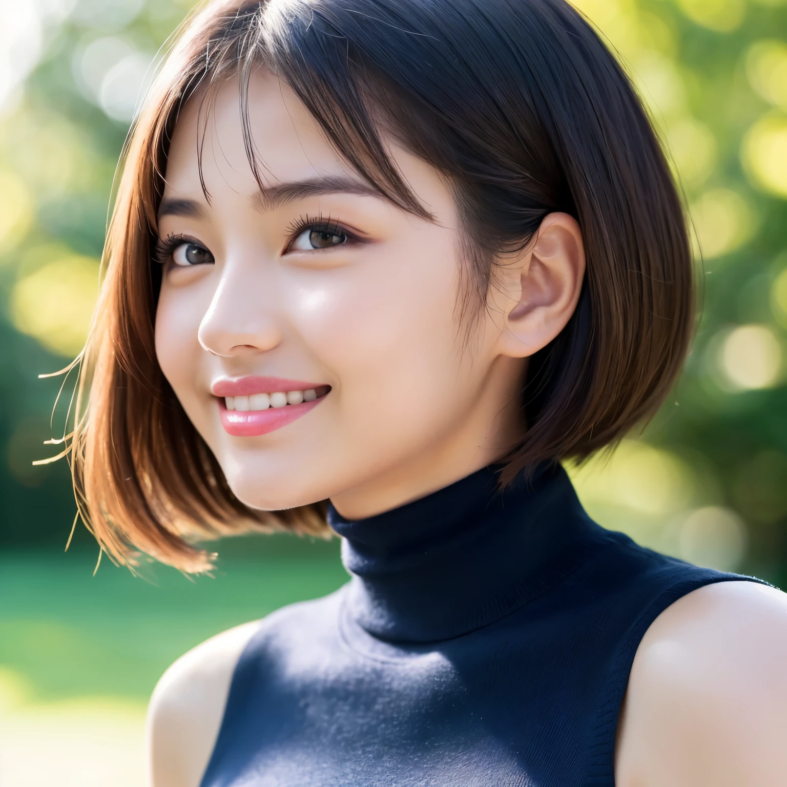 (highest quality、table top、8K、best image quality、Award-winning work)、(10 year old girl:1.)、(Perfect Sleeveless Turtleneck Knit Sweater Dress:1.3)、(short hair:1.1)、(very young girl&#39;s face:1.5)、the best smile looking at me、(super huge breasts:1.5)、Exactly、(上半身のPhoto from the side:1.5)、(Photo from the side:1.5)、(Huge lateral breasts:1.1)、(A smile staring at me from the side:1.3)、(emphasize body line:1.2)、low length、(glamorous body:1.2)、(Chubby body type:1.2)、(Beautiful park background with strong blur:1.1)、The most natural and perfect beauty park、A perfectly maintained normal park、stand gracefully、Refreshing scenery、natural makeup、Ultra high definition beauty face、(Super high resolution perfect teeth:1.1)、ultra high definition hair、Super high-definition sparkling eyes、(Super high resolution glossy skin:1.1)、Super high resolution glossy lips、(accurate anatomy:1.1)、(very bright and vivid:1.3)、(Beautiful skin that shines brightly:1.3)