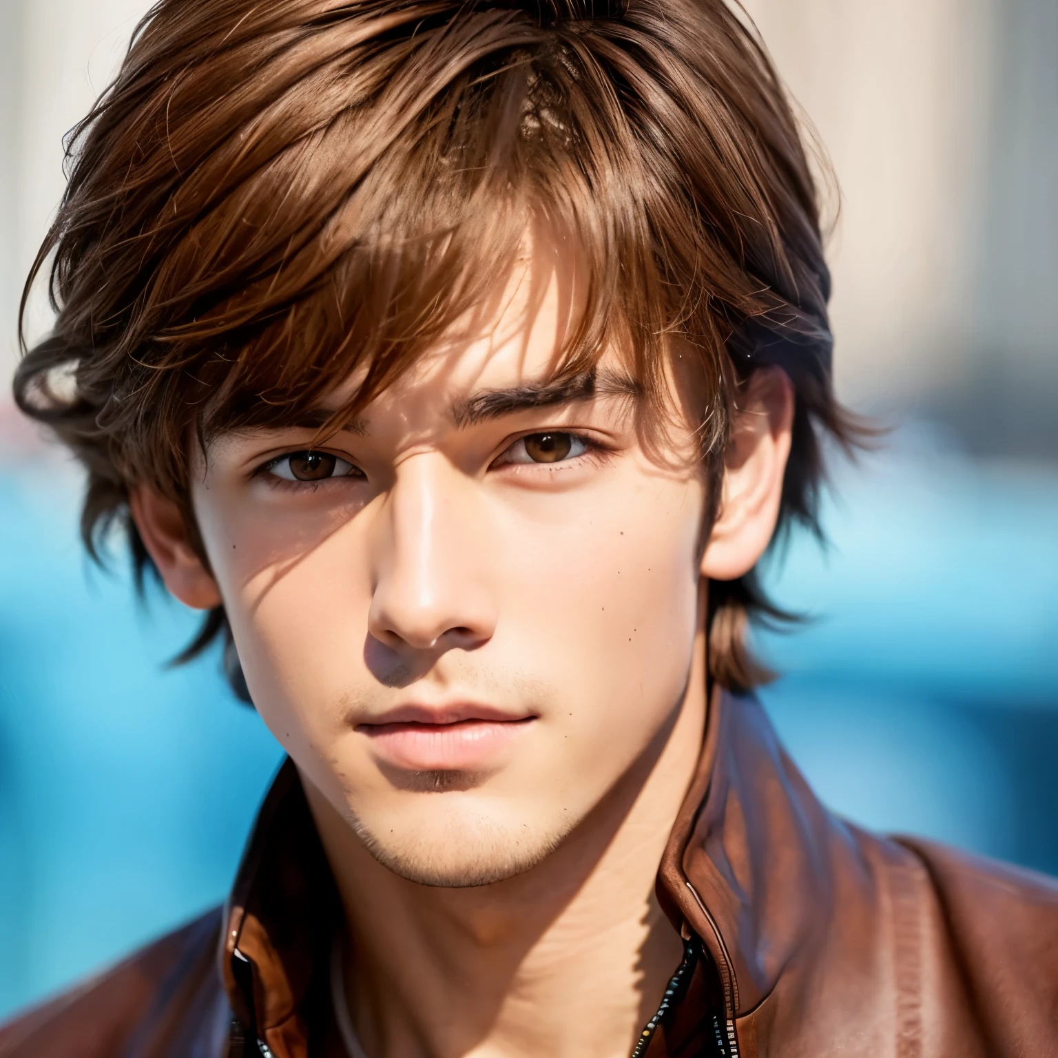 Handsome guy Fair skin brown hair male anime cool