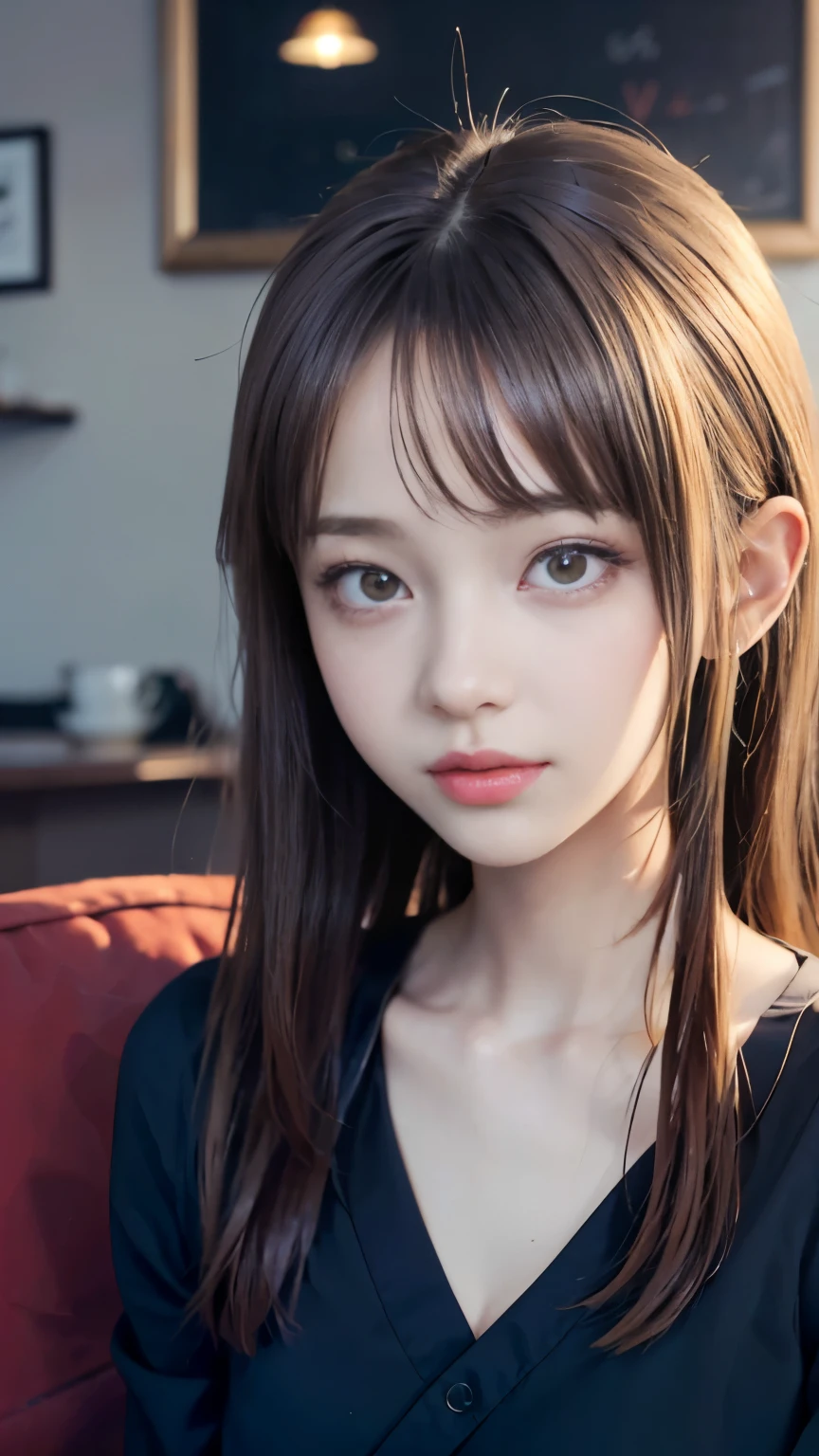 There's a woman with coffee, real anime girl, realistic young anime girl, portrait of cute anime girl, cute natural anime face, cute realistic portrait, Realistic anime 3d style, cute cute girl, attractive anime girl, realistic anime, mysterious coffee shop girl, young anime girl, cute anime girl, long hair anime girl