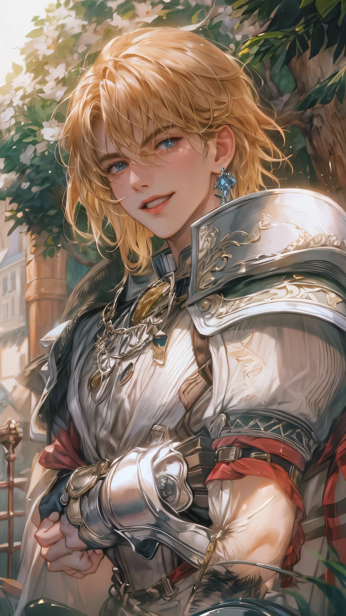 (masterpiece,best quality,ultra_detailed,highres,absurdres),1boy, perfect face, handsome, shorthair, character from gba game shining force, detailed scenery of town england style, detailed character