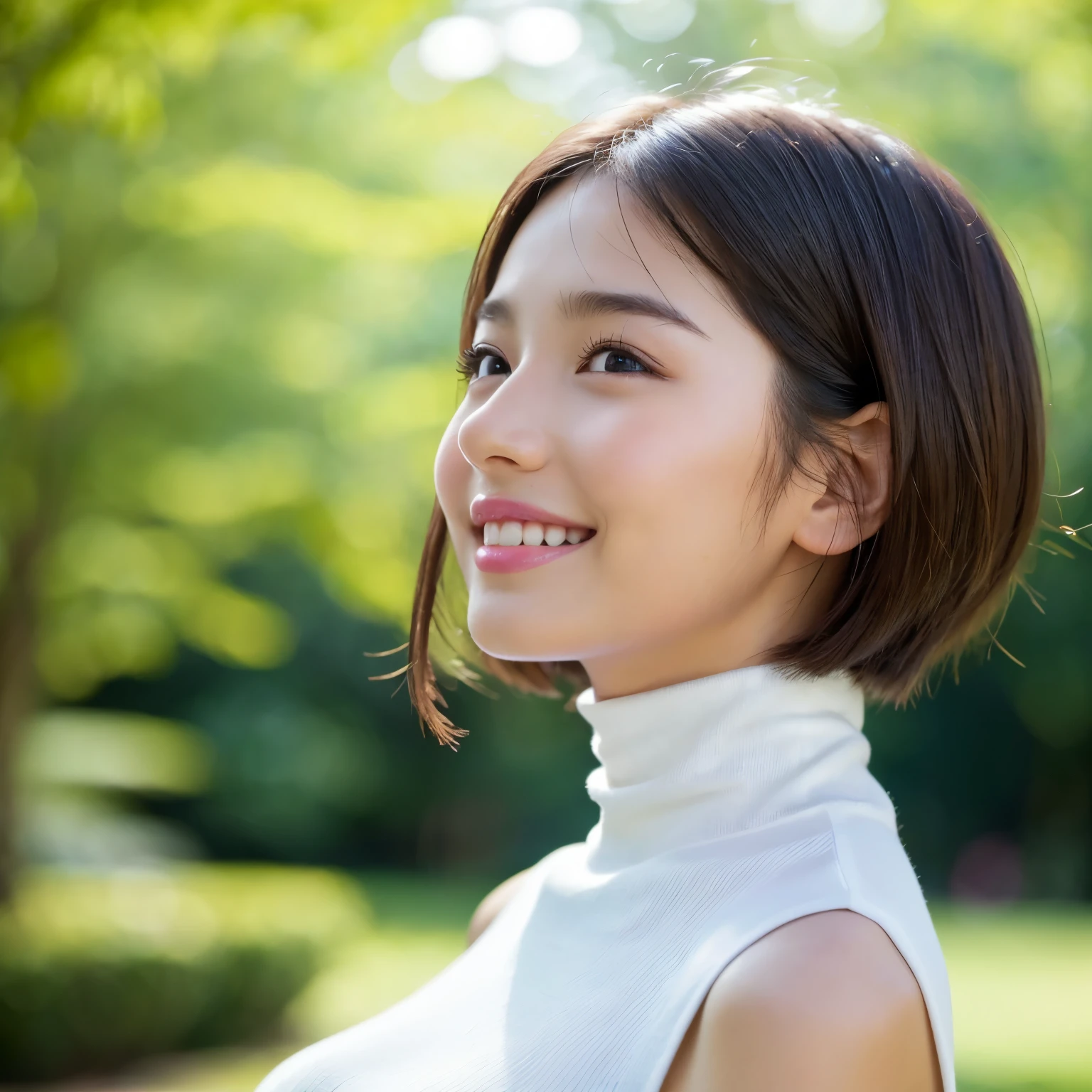 (highest quality、table top、8K、best image quality、Award-winning work)、(10 year old girl:1.)、(Perfect Sleeveless Turtleneck Knit Sweater Dress:1.3)、(short hair:1.1)、(very young girl's face:1.5)、the best smile looking at me、(super huge breasts:1.5)、Exactly、(photo from the chest up:1.1)、(Photo from the side:1.5)、(Huge lateral breasts:1.1)、(A smile staring at me from the side:1.3)、(emphasize body line:1.2)、low length、(glamorous body:1.2)、(Chubby body type:1.2)、(Beautiful park background with strong blur:1.1)、The most natural and perfect beauty park、A perfectly maintained normal park、stand gracefully、Refreshing scenery、natural makeup、Ultra high definition beauty face、(Super high resolution perfect teeth:1.1)、ultra high definition hair、Super high-definition sparkling eyes、(Super high resolution glossy skin:1.1)、Super high resolution glossy lips、(accurate anatomy:1.1)、(very bright and vivid:1.3)、(Beautiful skin that shines brightly:1.3)