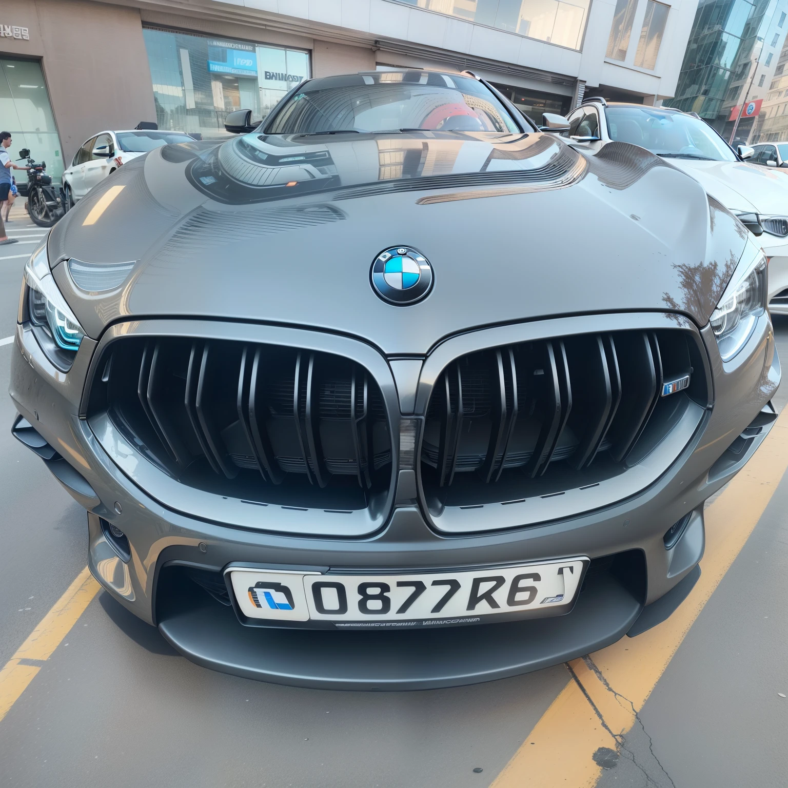 BMW car parked on the side of the road in a city, BMW, Front profile, 8 k)), Front angle of inclination of the car, Front profile shot, 8k matte, 8 k matte, by Aleksander Kotsis, from 8k matte, Front profile!!!!, front side, Filmed on iPhone 14 pro, full car review