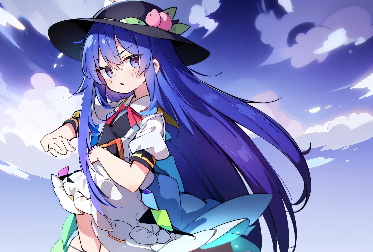 (masterpiece),best quality, expressive eyes, perfect face, 1girl,
Put your hands on your waist,Fair, Gorgeous,japanese manga,girl,Laura,Young angels, blue hair, blue haired, floating clothes,grab your waist, grab your waist, hands on hips , hands on hips,sit, sit on ground, legs on the ground, flat chest