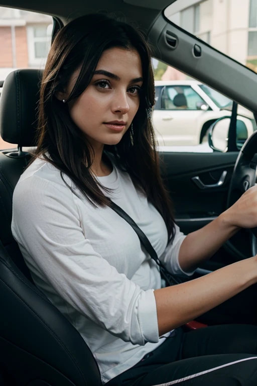 girl driving a car, ultra realistic, very realistic