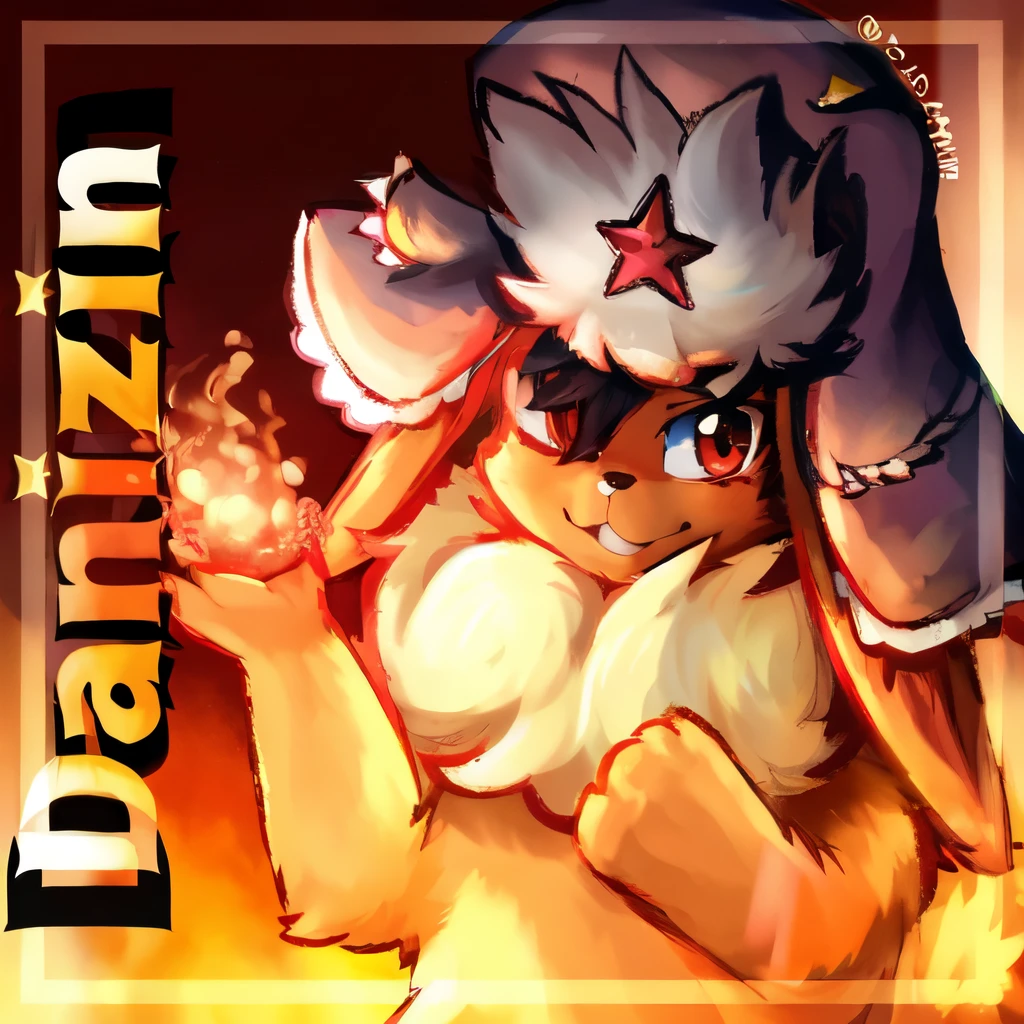 anime - style image of a Flareon with a star on its head, sorriso safado, erect penis, canine penis, inspirado no Mestre Kanbun, Furson art, Furson!!!!, arte peluda!!!, Furson, Admirador de arte, Furson commission, official Admirador de arte, Furson arte peluda commission, furry Furson, detailed Admirador de arte, danbooru e artstation,male Furson, chibi adulto, corpo largo