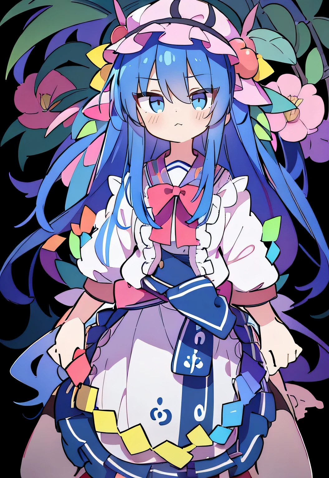 (masterpiece),best quality, expressive eyes, perfect face, 1girl,
Put your hands on your waist,Fair, Gorgeous,japanese manga,girl,Laura,Young angels, blue hair, blue haired, floating clothes,grab your waist, grab your waist, hands on hips , hands on hips,sit, sit on ground, legs on the ground, flat chest