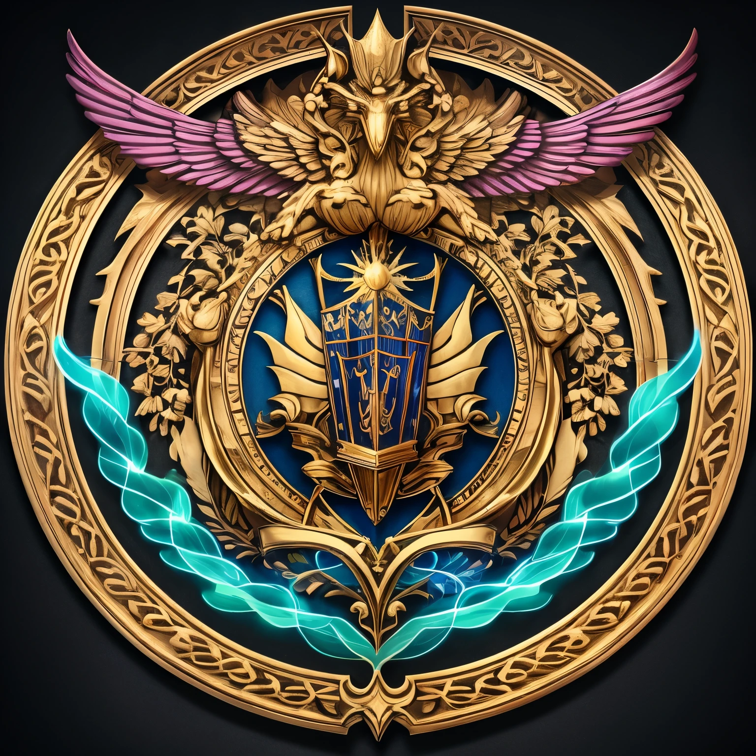 blazing heart coat of arms and gold details art surrealism