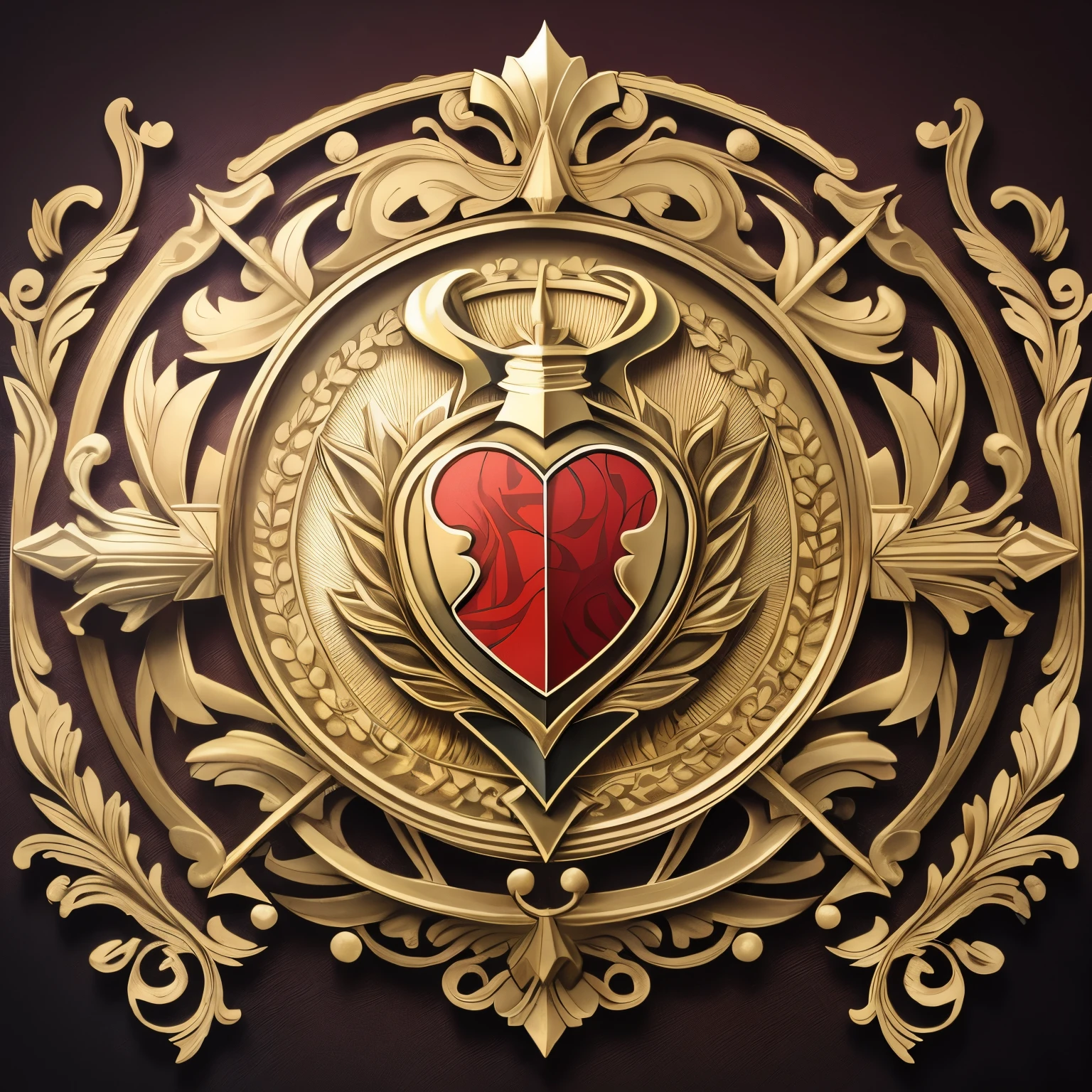 blazing heart coat of arms and gold details art surrealism