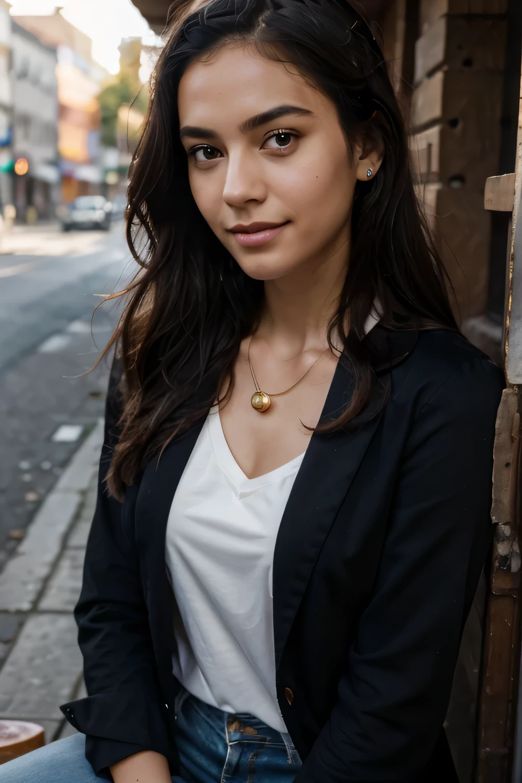 A woman of turkish appearance,25 years,detailed facial features,(Black eyes color:1.3),turkish eyes shape, Angular eyebrows,Full upper lip, thin lower lip,turkish jawline,(Wavy hair),Deep blue hair, mustard yellow color Dress clothes,(Modest),Silhouette Composition,posing in Picnic area,blurred background,dim lighting,RAW photo,8K UHD,high quality,film grain,Leica SL2 - Leica APO,(realistic foto:1.2)

