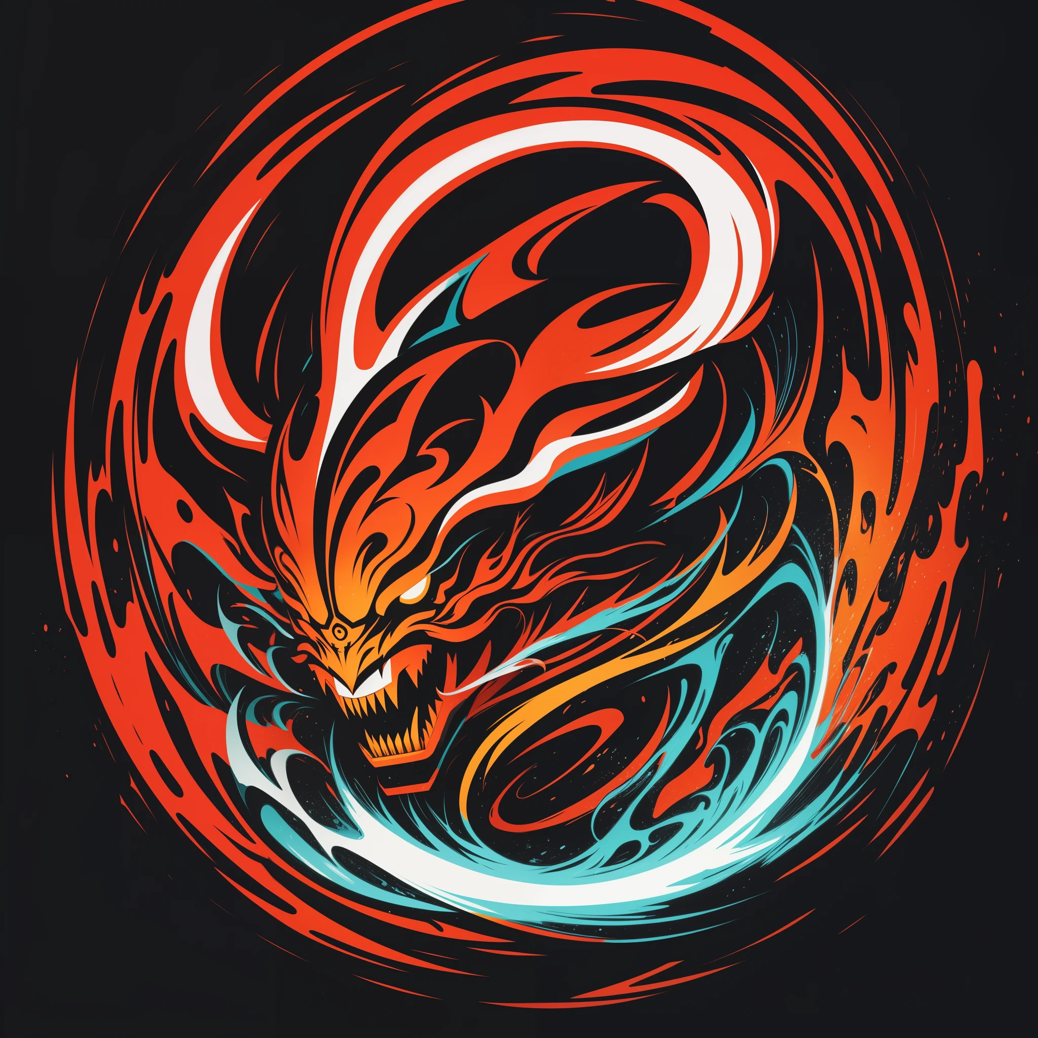 [Red Oni] heraldic silhouette, logo masking style illustration, Dan Mumford, Greg Lutkowski, James Jean, black background, fantasy art, mysterious, realistic, majestic, rich vivid colors, high contrast, seamless water brand, art station, deviant art, dribbling, red bubble, tea public, Sharp focus, simple, hyper detail, detailed drawing, vectorization, outline, isometric style, 8k.