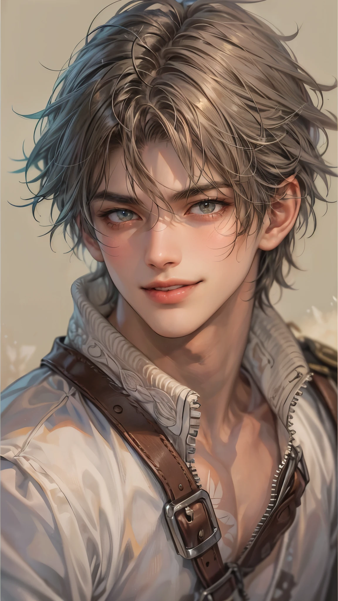 Portrait of the highest quality - 1 boy., , teenage, character from Final Fantasy XII, obsidian hair color, short hair, with crimson eyes, big eyes, town, Solo-focal facial treatment for teenagers, shirtless , Beautiful, smiling, dynamic pose, detailed and correct facial structure, perfect face, extremely detailed, Dynamic angle, cowboy shot, The Most Beautiful Shape, elegant, Bright colors, romanticism, atmospheric. Bright, contrasting colors ! photo portrait of a handsome boy in the highest quality