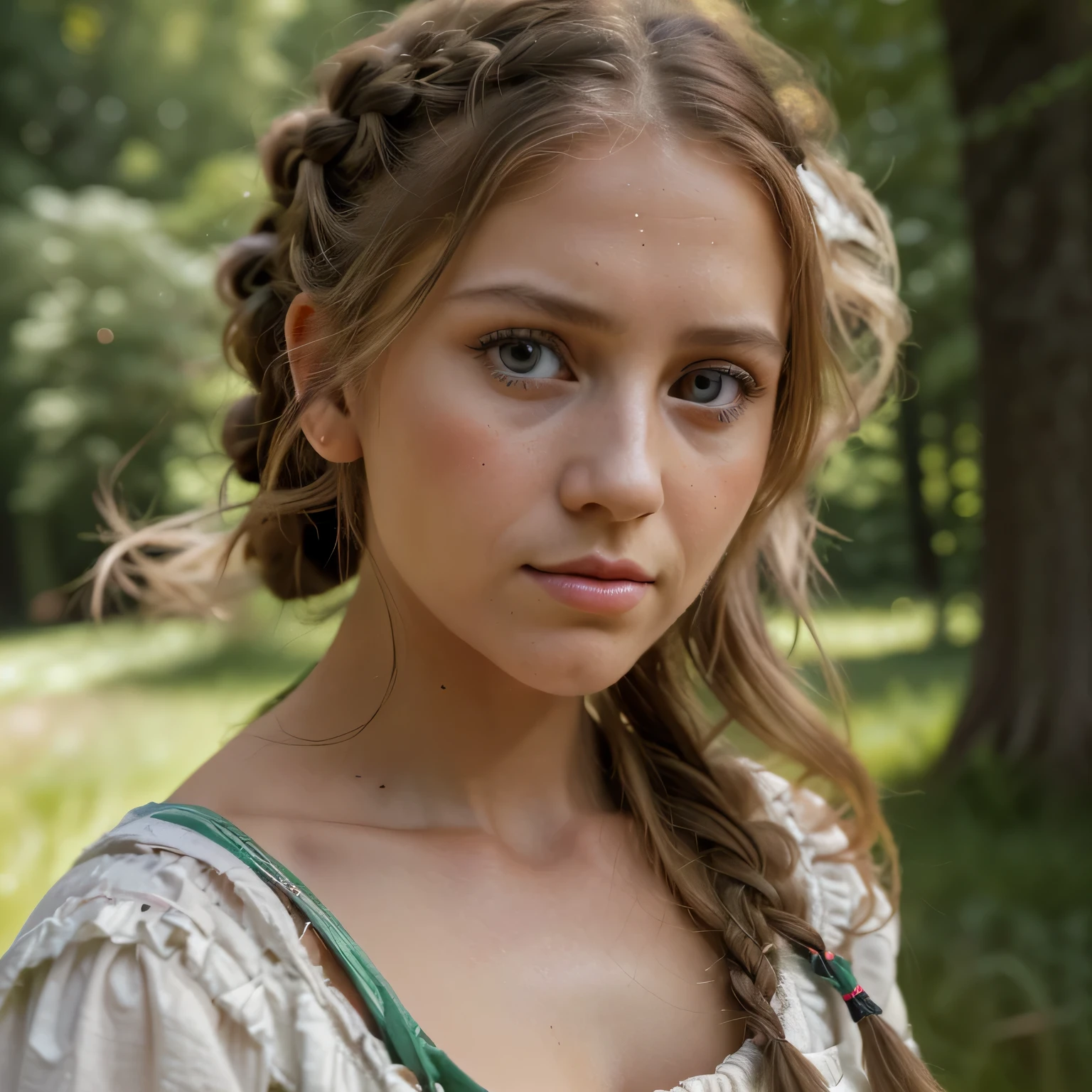 19th century, the ideal image of an incredibly beautiful sweet peasant girl, one long braid, Expressive big eyes, long eyelashes, Eye-catching, on a lawn in the forest.
aesthetics, art, bright colors, stylishly, spectacularly, Russian sundress, Elegantly, filigree, A high resolution, professional photo, hyper detail, hyperrealistic, sharp lines. Canon EOS 5D Mark IV. 8K IMAGE, f 2.8, ISO 100.