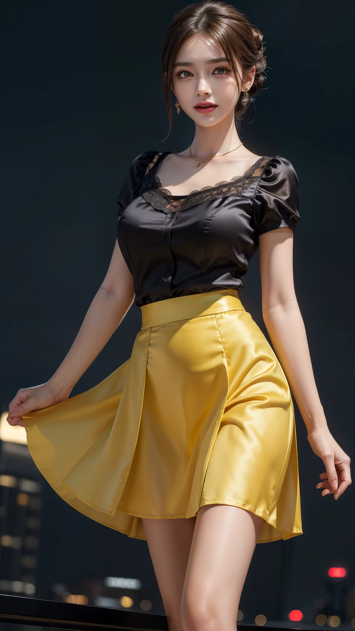 realistic, Highly Detailed CG Integrated 8 thousand Dendenden Wallpapers, ighly Details, High Definition RAW Color Photography, professional photography, (8 thousand, RAW photos, best quality, table top: 1.2), (realistic, realistic: 1.37), (Beautiful mesh miniskirt:1.5), transcendent beauty, Young and cute, Indian Woman, glowing skin, big bust, Half-exposed breasts, (cleavage of breasts:1.2), (fair face:1.2), (Short hair:1.2), (A wide meadow under the sunset:1.5), bright smile, Beautiful panties, dimple, Open your mouth and smile