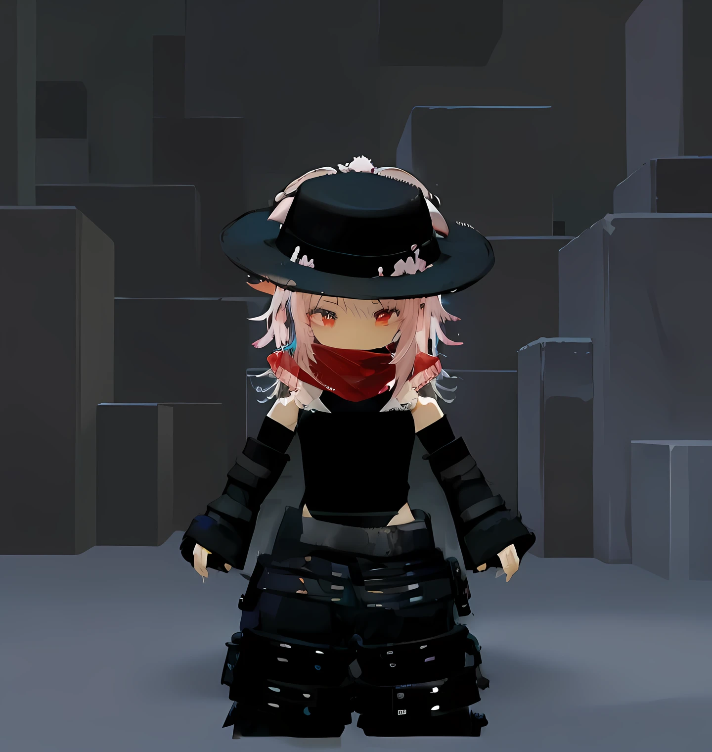 Chica linda y tierna con caracter fuerte. Tiene pupilas rojas y sombrero con unos camisa negra sexy y unos pantolones sexy con una bufanda roja y mangas largaa