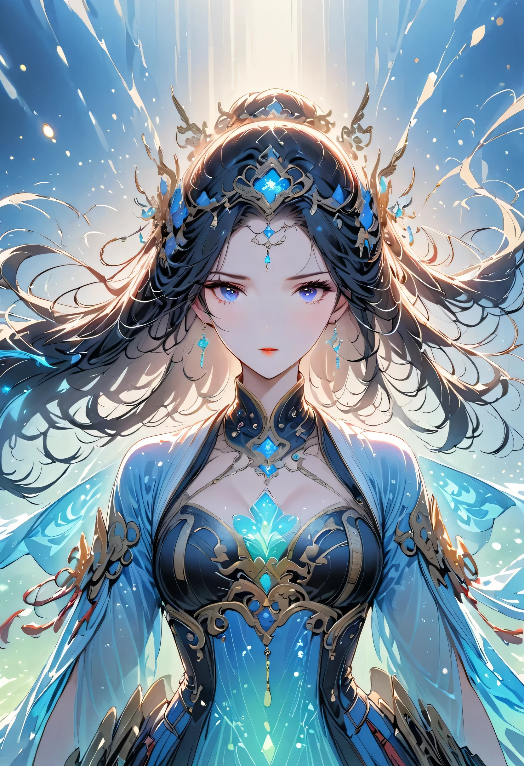 1 girl, Miss, Handsome, ink, Chinese armor, ((2.5D)), black hair, flowing hair, exquisite eyes, Black and red antique brocade Hanfu, field of view, (F1.8), (masterpiece), (Portrait shoot), Frontal shooting, White background, (movie poster)