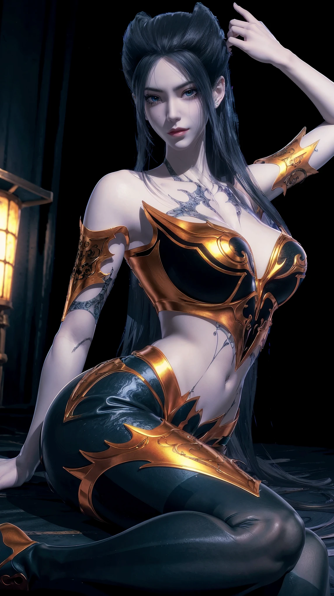 a white hair、Close-up of woman wearing white mask, beautiful figure painting, guweiz, Gurwitz style artwork, White-haired God, author:Yang Jie, Epic and beautiful character art, Stunning character art, author:FAN Qi, by Wuzhun Shifan, pixiv art station street guweiz, single ponytail, insult, high ponytail, tall figure, long legs, (sleeveless lace shirt), (shorts), (striped )), ((striped )), Walk, elegant, dignified, feminine, beautiful curves, sweet smile, Strong sense of detail and layering, colorful, Has a unique texture, rich and colorful, Color harmony, vivid, design art, 16K, super detailed, {{illustration}}, {extremely delicate and beautiful}, {Exquisite surface treatment}, super detailed, Exquisite glowing eyes, {{movie lighting}}, Extreme light effects, Model: realism, CFG size: 12, Laura: Bright texture (1.35), high quality, masterpiece, Exquisite facial features, Delicate hair depiction, Detailed depiction of eyes, masterpiece, best quality, Ray tracing, Extremely detailed CG unified 8K wallpaper, masterpiece, best quality, (1 girl), perfect female figure, (((White tight T-shirt))), beautiful eyes, (delicate face), black短发, hair tied up, Light blue hairpins, (White skin), (best lighting), (Super intricate details), 4K unified, (super detailed CG), Showing white legs, , hot pants, shorts,best quality, High resolution, Unique image, 1 girl,armpit, Put your arms behind your head, Bangs, bare shoulders, blue footwear, blue hair, blue tights, braid, Chest, brown lift your legs, shut your mouth, bench, Cover belly button, curtain, Split collar, earrings, Eyebrow garters visible through hair, gradient hair, green eyes, High heel, high legs, high legs tights, tights, light blush, looking at the audience, messy hair, rich and colorful hair, on bench, sitting, alone, ,Lift your legs,大long legs,black