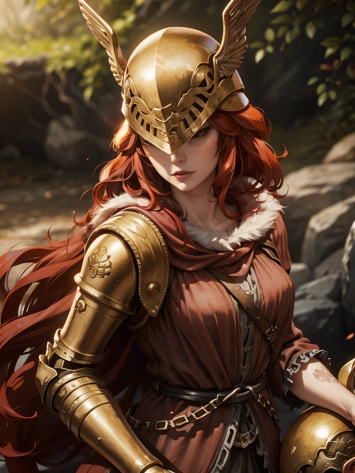 amputee,breasts,helmet,red hair,shiny skin,skindentation