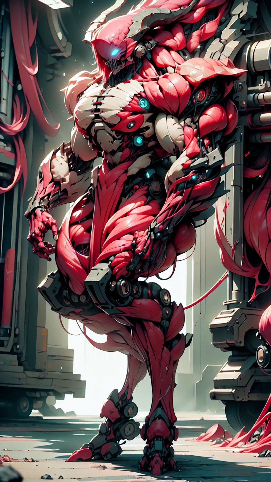 Cinematic, clear facial features and insanely detailed, the image captures the essence of (1 girl), (megan fox:1.25), (long red hair), (carnage skinless bio-mecha:1.25), (1 super muscular undead skinless succubus with gigantic horns:1.25), (covered in red necrotic skinless bio-mecha muscle:1.25), (exposed muscles & veins everywhere:1.25), (perfect fingers:1.25) (full body pose:1.25). The color grading is beautifully done, enhancing the overall cinematic feel. Unreal Engine makes her appearance even more mesmerizing. With depth of field (DOF), every detail is focused and accentuated, drawing attention to her eyes and hair. Peak image resolution utilizing super-resolution technology ensures pixel perfection. Cinematic lighting enhances her aura, while anti-aliasing techniques like FXAA and TXAA keep the edges smooth and clean. Adding realism to the muscular bio-mecha succubus , RTX technology enables ray tracing. Additionally, SSAO (Screen Space Ambient Occlusion) gives depth and realism to the scene, the girl's presence even more convincing. In the post-processing and post-production stages, tone mapping enhances the colors, creating a captivating visual experience. The integration of CGI (Computer-Generated Imagery) and VFX (Visual Effects brings out her demonic features seamlessly . Incredible level of detail, with intricate elements meticulously crafted, the artwork hyper maximalist and hyper-realistic. Volumetric effects add depth and dimension, with unparalleled photorealism. 8k resolution rendering ensures super detailed visuals. The volumetric lighting adds a touch of magic, highlighting her beauty and aura in an otherworldly way. High Dynamic Range (HDR) tech makes the colors pop, adding richness to the overall composition. Ultimately, this artwork presents an unreal, yet stunningly real portrayal of an incredibly beautiful bio-mecha succubus girl. The sharp focus ensures that every feature is crisply defined, creating a captivating presence. (girl face:1.45)