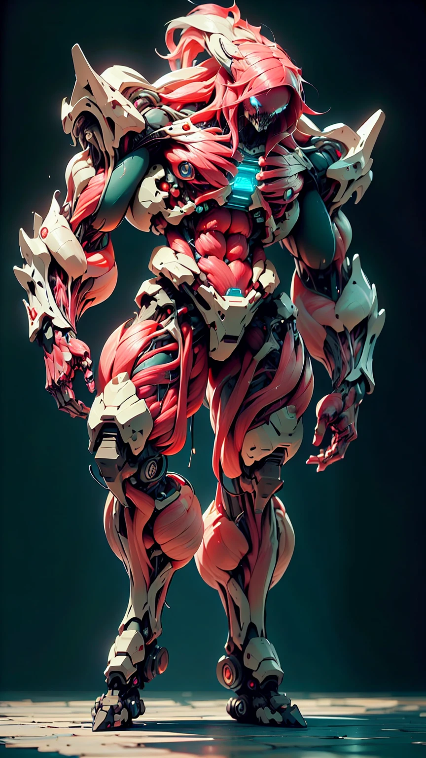 (beautiful girl:1.25), (megan fox:1.25), (young bodybuilder girl wearing cybernetic muscle suit:1.25), carnage muscular physique, seductive face, mouth wide open carnage style, long red hair, perfect muscular body, super skinny legs, sissy, femboy, (carnage style physique)