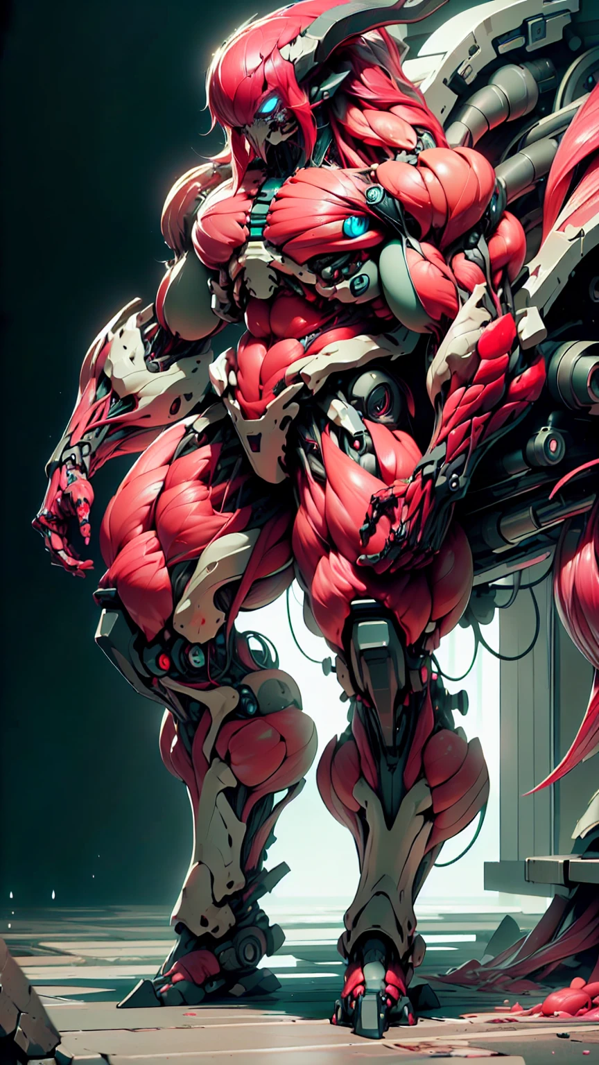 Cinematic, clear facial features and insanely detailed, the image captures the essence of (1 girl), (megan fox:1.25), (long red hair), (carnage skinless bio-mecha:1.25), (1 super muscular undead skinless succubus with gigantic horns:1.25), (covered in red necrotic skinless bio-mecha muscle:1.25), (exposed muscles & veins everywhere:1.25), (perfect fingers:1.25) (full body pose:1.25). The color grading is beautifully done, enhancing the overall cinematic feel. Unreal Engine makes her appearance even more mesmerizing. With depth of field (DOF), every detail is focused and accentuated, drawing attention to her eyes and hair. Peak image resolution utilizing super-resolution technology ensures pixel perfection. Cinematic lighting enhances her aura, while anti-aliasing techniques like FXAA and TXAA keep the edges smooth and clean. Adding realism to the muscular bio-mecha succubus , RTX technology enables ray tracing. Additionally, SSAO (Screen Space Ambient Occlusion) gives depth and realism to the scene, the girl's presence even more convincing. In the post-processing and post-production stages, tone mapping enhances the colors, creating a captivating visual experience. The integration of CGI (Computer-Generated Imagery) and VFX (Visual Effects brings out her demonic features seamlessly . Incredible level of detail, with intricate elements meticulously crafted, the artwork hyper maximalist and hyper-realistic. Volumetric effects add depth and dimension, with unparalleled photorealism. 8k resolution rendering ensures super detailed visuals. The volumetric lighting adds a touch of magic, highlighting her beauty and aura in an otherworldly way. High Dynamic Range (HDR) tech makes the colors pop, adding richness to the overall composition. Ultimately, this artwork presents an unreal, yet stunningly real portrayal of an incredibly beautiful bio-mecha succubus girl. The sharp focus ensures that every feature is crisply defined, creating a captivating presence. (girl face:1.45)