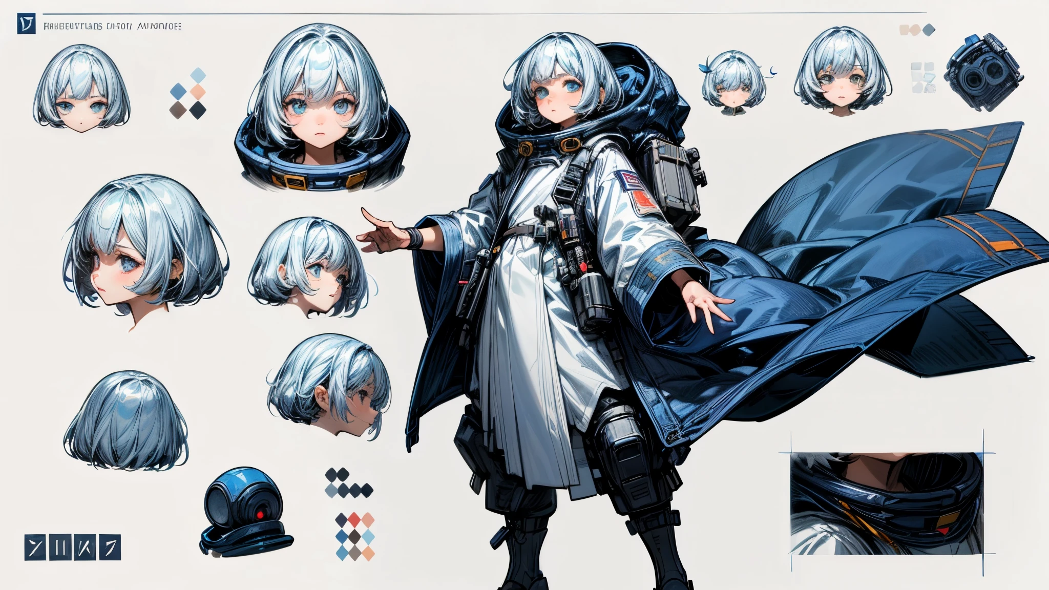 (Masterpiece, best quality), detailed, ((character concept art)), ((character design sheet, same character, front, side, back)), many items, (random gender, sci-fi uniform cloth, space traveler cloth, military cloth, many parts), (random skin color:1.35) , (random eyes), random face, random expressions, random physical form, random hair color,  random detailed hair, random style haircut, full of details, (simple background, white background: 1.3)