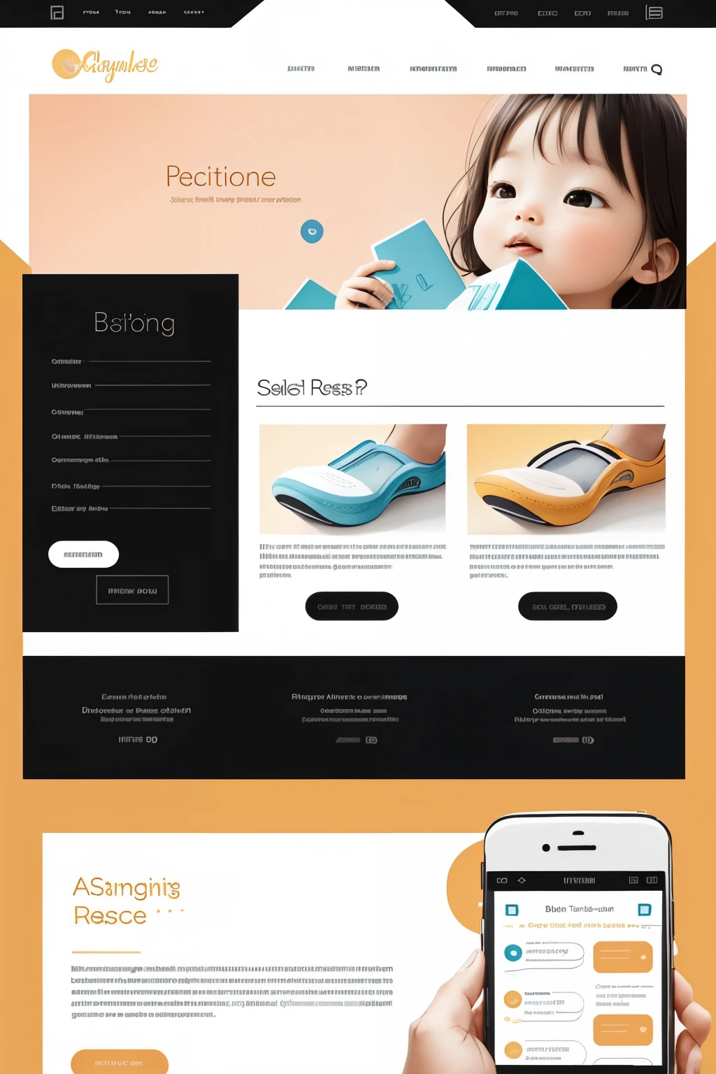 Create an enchanting user interface and user experience design for a beautiful website dedicated to baby products. In version 4 of the design, stylize every element with impeccable detail, ensuring a visually appealing and intuitive experience.

Display a soothing color palette and inviting visuals that capture the attention of new parents. Utilize clear and concise typography for easy text scanning, making it a user-friendly experience.

Implement UI/UX best practices such as prominent calls-to-action, logical navigation, and seamless transitions between pages. Prioritize user needs and simplify the shopping process.

Optimize the website for various devices, ensuring a consistent and enjoyable user experience