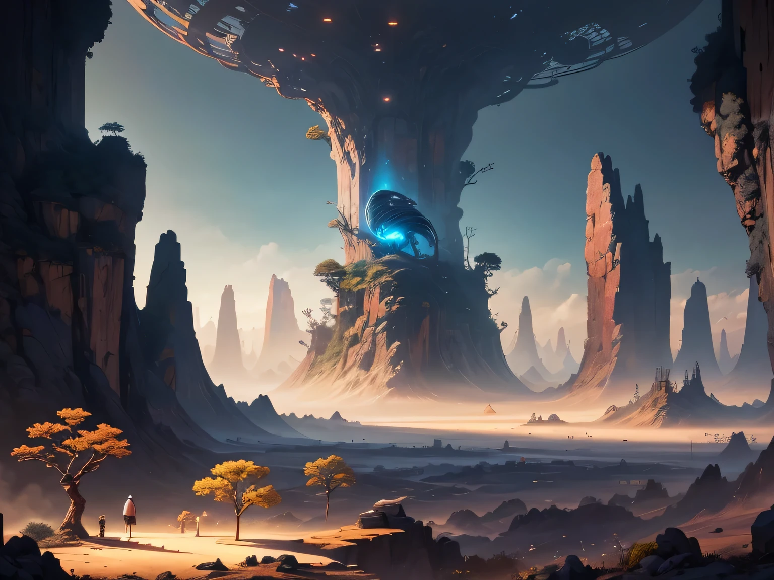 A surreal and exotic landscape，beautiful all around、Vibrant、Colorful。The screen shows strange alien flowers of various shapes and sizes.，and a rich variety of delicious alien fruits。highest image quality，Resolution is 4k or 8k，Capture every detail perfectly。The picture is extremely detailed，Presented in a realistic way，Bringing a truly immersive experience。This work combines illustration techniques and 3D rendering，Created a visually stunning、Works of great skill。Bright colors，Enhances the surreal feel of the landscape。The lighting design is very detailed，Demonstrates complex changes in light and shadow，Adds layer and depth to the scene。The work evokes curiosity and awe in the viewer，Taking the audience into a magical and surreal realm，Where the beauty of nature takes on a whole new meaning。