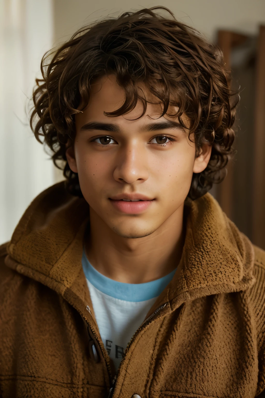 analog film photo, modern day photo of a young student, 13 years-old, male, brown-black hair, long curly hair, brown eyes, caucasian, round face, oval-shaped jawline, bulbous nose, full lips, thick eyebrows, soft features, stocky broad frame, chubby, handsome, resembles a younger John C Reilly, (relaxed school uniform:1.1), silhouette, backlit, split lighting, half face in shadow, RAW Photograph, dslr, hard lighting, hard shadows, high quality, film grain, Fujifilm XT3, detailed skin with visible pores, insane details, masterpiece, 8k, 35mm photograph, dslr, kodachrome, faded film, desaturated, 35mm photo, grainy, vintage, Kodachrome, Lomography, stained, highly detailed, found footage, yearbook portrait, contemporary, 2024