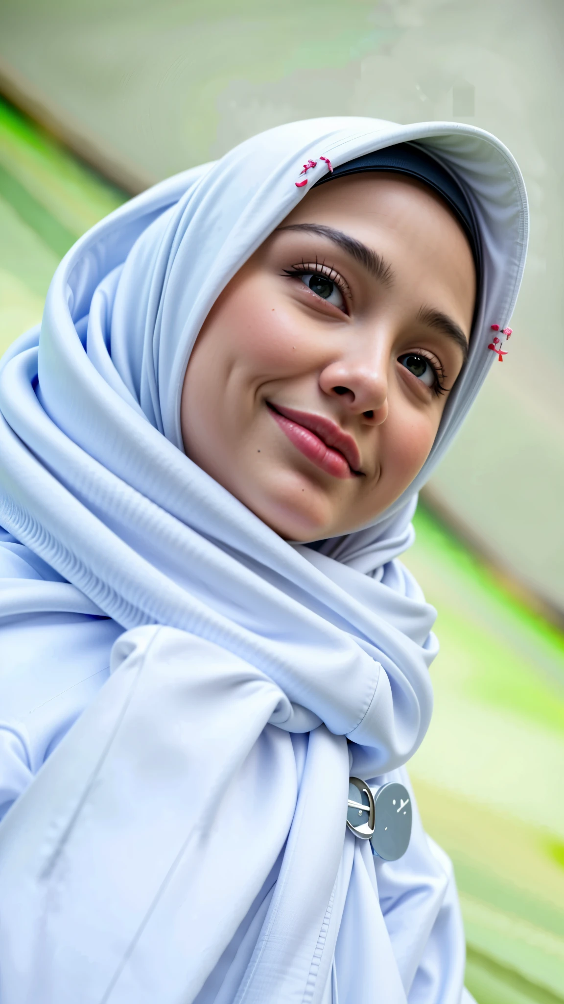 masterpiece, (ultra-high-definition portrait, vignet:1.4), Realistic, extremely detailed, CG unified, 8k, Clean lines, highly detailed, High-definition, raw color photos, Realistic portrait, Cinematic Light, Beautiful detailed, (1hijabgirl, indonesian:1.5), (165cm tall, big breasts with lips like she wants to kiss:1.5), Beautiful big breasts, breasts details, very tight, (Biggorgeous breast, Angry Face:1.5), (Angry Face, Big Breast:1.4), Close up of a girl in Beautiful clothes with errected nipple, biggorgeous breast, Soft smile, scarf, (Bombastic Side Eyes with curvaceous body:2), pose 4 of 1 6, Undress, No bra, (nipples that are clearly sticking out detail:1.2), Outdoors, high intricate detailed.