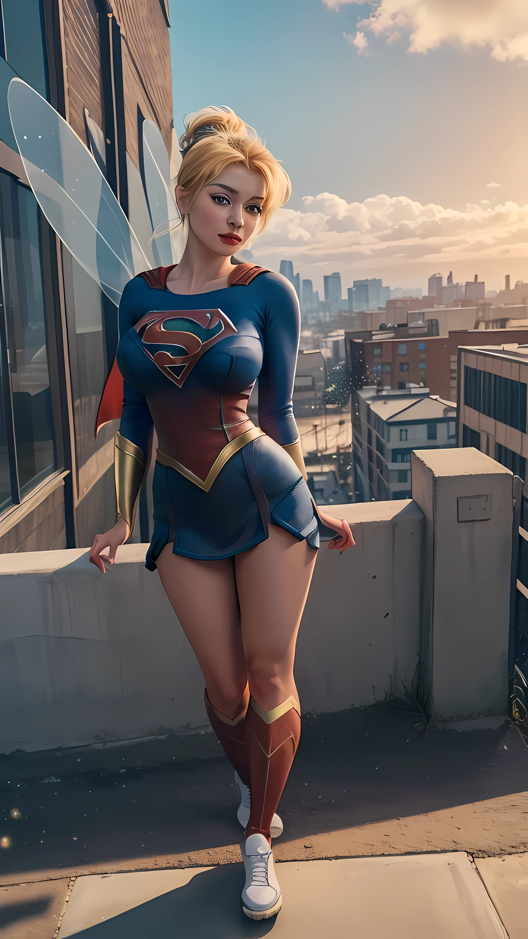 (TinkerWaifu:1),supergirl outfit, (big breasts:1.4), outdoor, city landscape, full body, (realistic:1.2), (realism), (masterpiece:1.2), (best quality), (ultra detailed),(8k, 4k, intricate),light particles, lighting, (highly detailed:1.2),