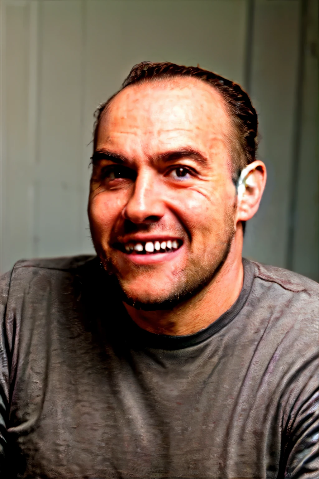 angry male, middle aged, receding hairline, snarling, teeth