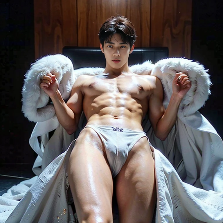 (masutepiece,High resolution,ultra - detailed:1.0),1( man ),Perfect male body,Look at the camera,Delicate eyes and delicate face,extremely details CG,Unity 8k壁纸,intricate-detail,solo person,Detailed face, (wearing sexy white strings), Best Quality, hands visible, (White Gloves), Beautiful and delicate short hair:1.5 , full length shot(fls) , big thighs , big hips , insane details, hyper details , photorealistic , only male , handsome boy , fat buttock , puffy nipples , 16k resolution , ultra-high clarity , hyperrealism, uhd,. K-pop, whore , slutty whore , swollen nipples , defeat , grins ,thick thighs, thick booty. Fat buttocks , male , bare chest
