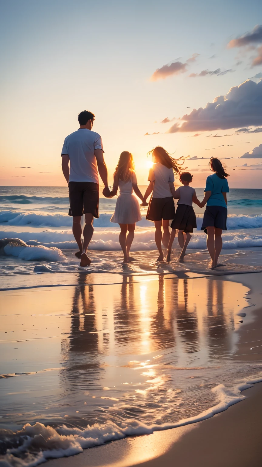A family of four walks hand in hand on the sandy beach by the sea in the evening towards sunset.、smile


"(setting):(best quality),(masterpiece),(detailed),(ultra detailed),(insanely detailed),(ultra-quality),(highly detailed),(FHD)"
